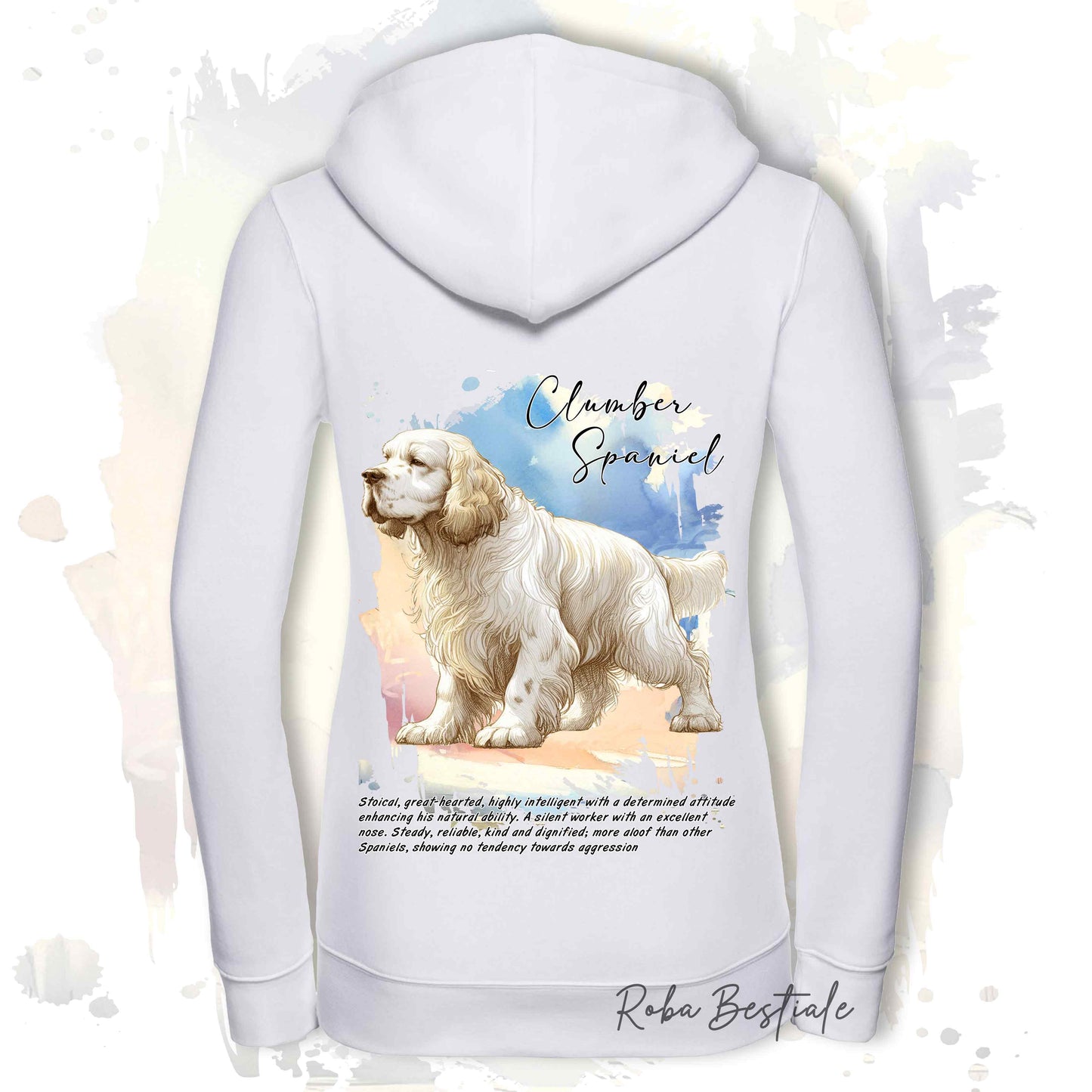 Felpa BEHAVIOR - CLUMBER SPANIEL - Con Cerniera - Uomo o Donna - Grigia o Bianca - dalla XS alla 3XL