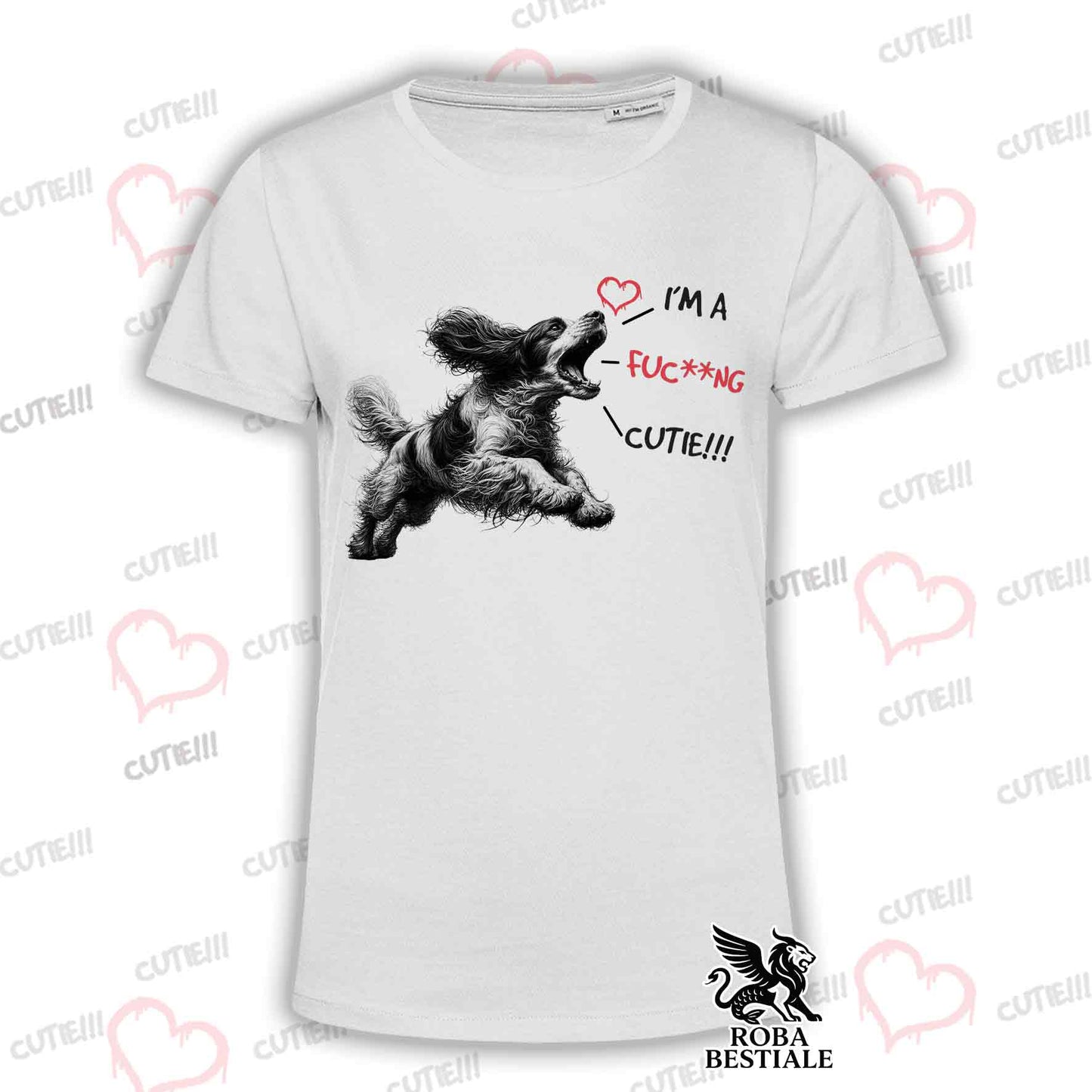 T-Shirt CUTIE - COCKER SPANIEL INGLESE - Bianca o Beige, da Uomo o da Donna - dalla XS alla 5XL