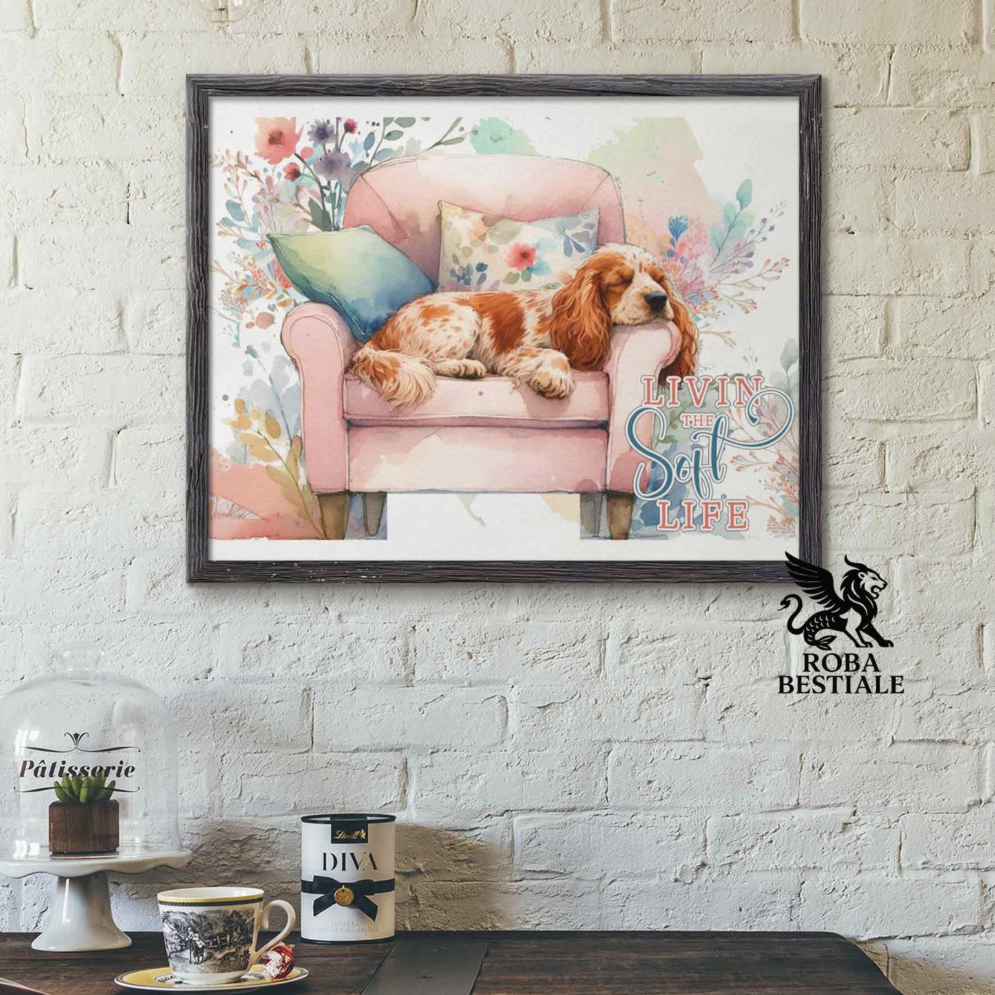 Quadretto SOFT LIFE - COCKER SPANIEL INGLESE Arancio Roano - Con cornice in legno, formato A4