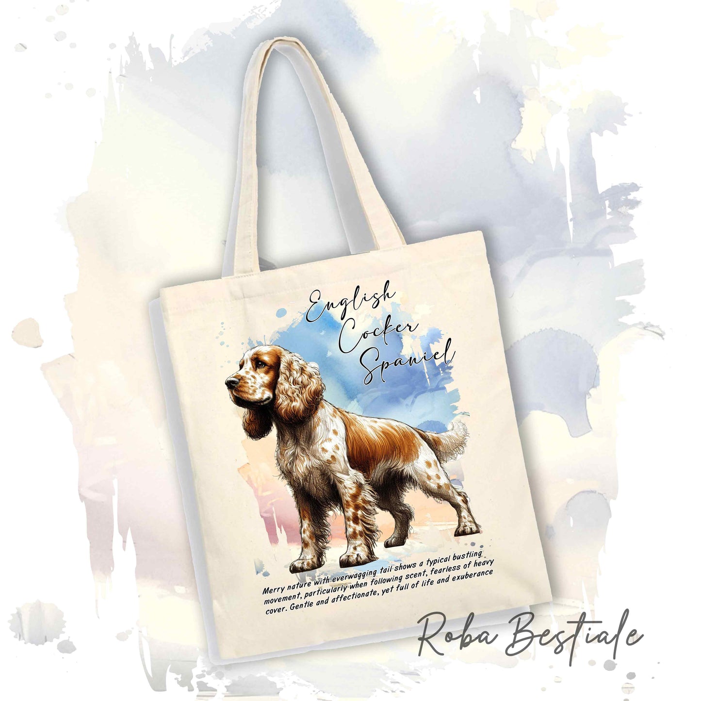 Shopper BEHAVIOR - COCKER SPANIEL INGLESE Arancio Roano - Diversi colori disponibili, 100% Cotone