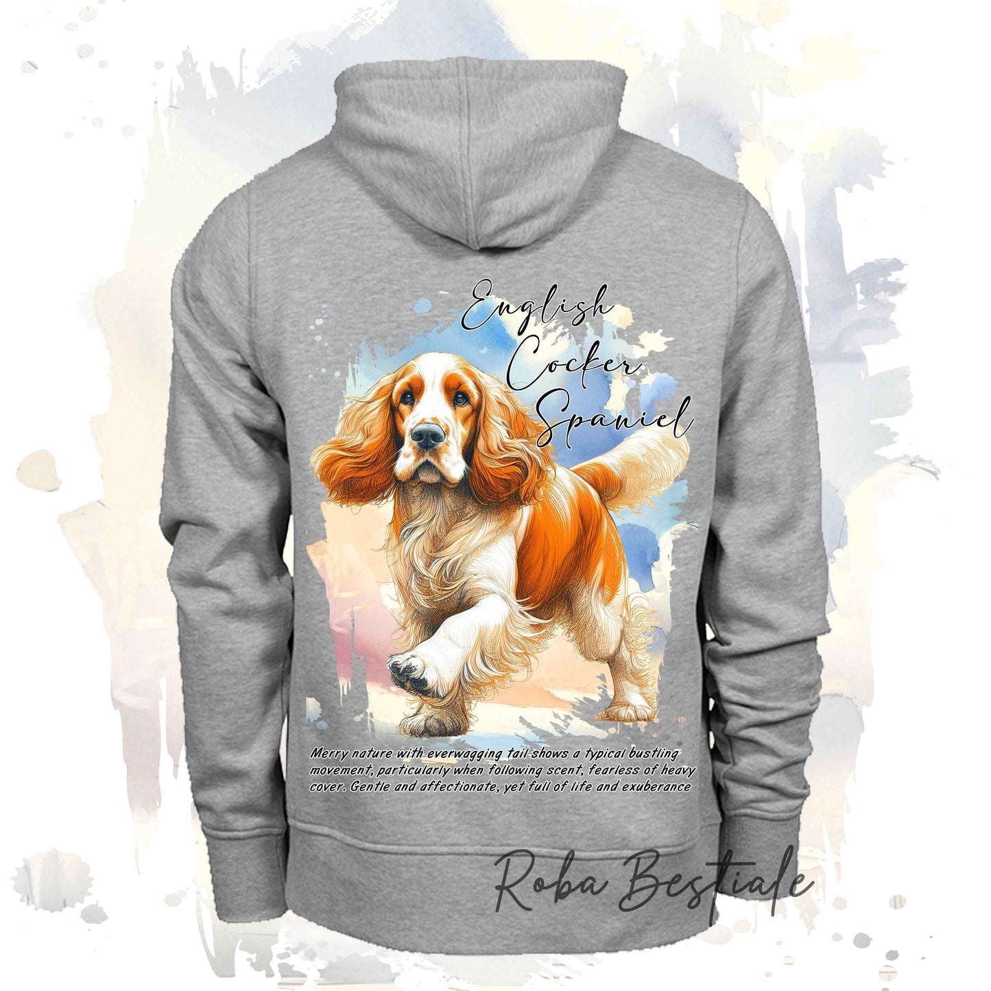 Felpa BEHAVIOR - COCKER SPANIEL INGLESE Arancio e Bianco - Standard FCI - Unisex - Grigia - dalla XS alla 3XL