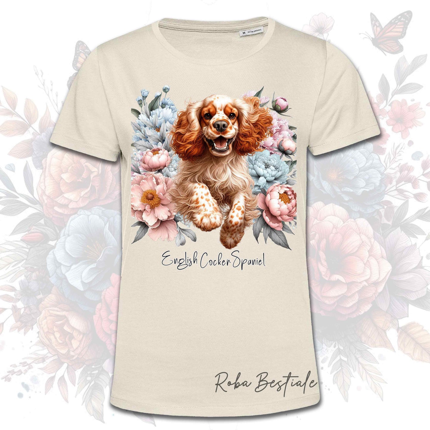T-Shirt PEONY - COCKER SPANIEL INGLESE Arancione Roano - Bianca o Beige, Uomo o Donna, dalla XS alla 5XL