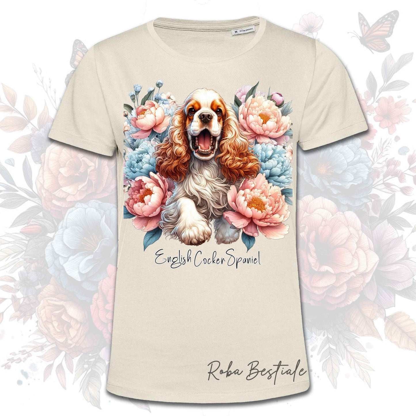 T-Shirt PEONY - COCKER SPANIEL INGLESE Arancione e Bianco - Bianca o Beige, Uomo o Donna, dalla XS alla 5XL