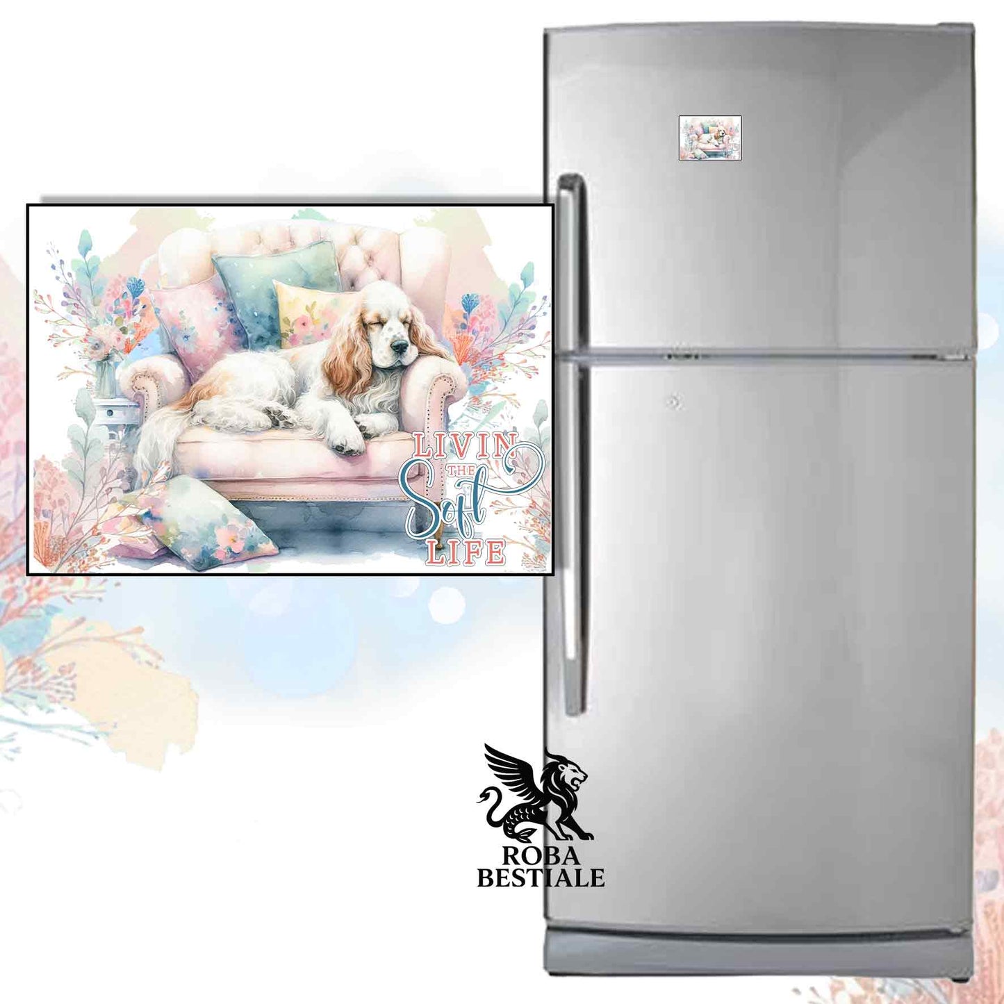 Calamita SOFT LIFE - COCKER SPANIEL INGLESE Bianco e Arancio - in MDF - 7x5 cm