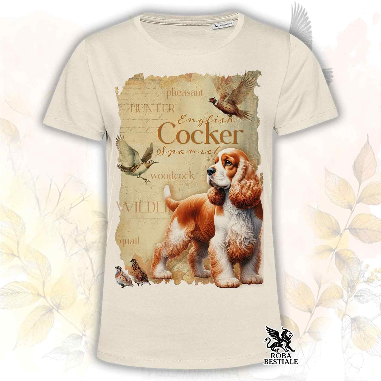 T-Shirt FIELD LEGACY - COCKER SPANIEL INGLESE Bianco e Arancio - Bianca o Beige, da Uomo o da Donna - dalla XS alla 5XL