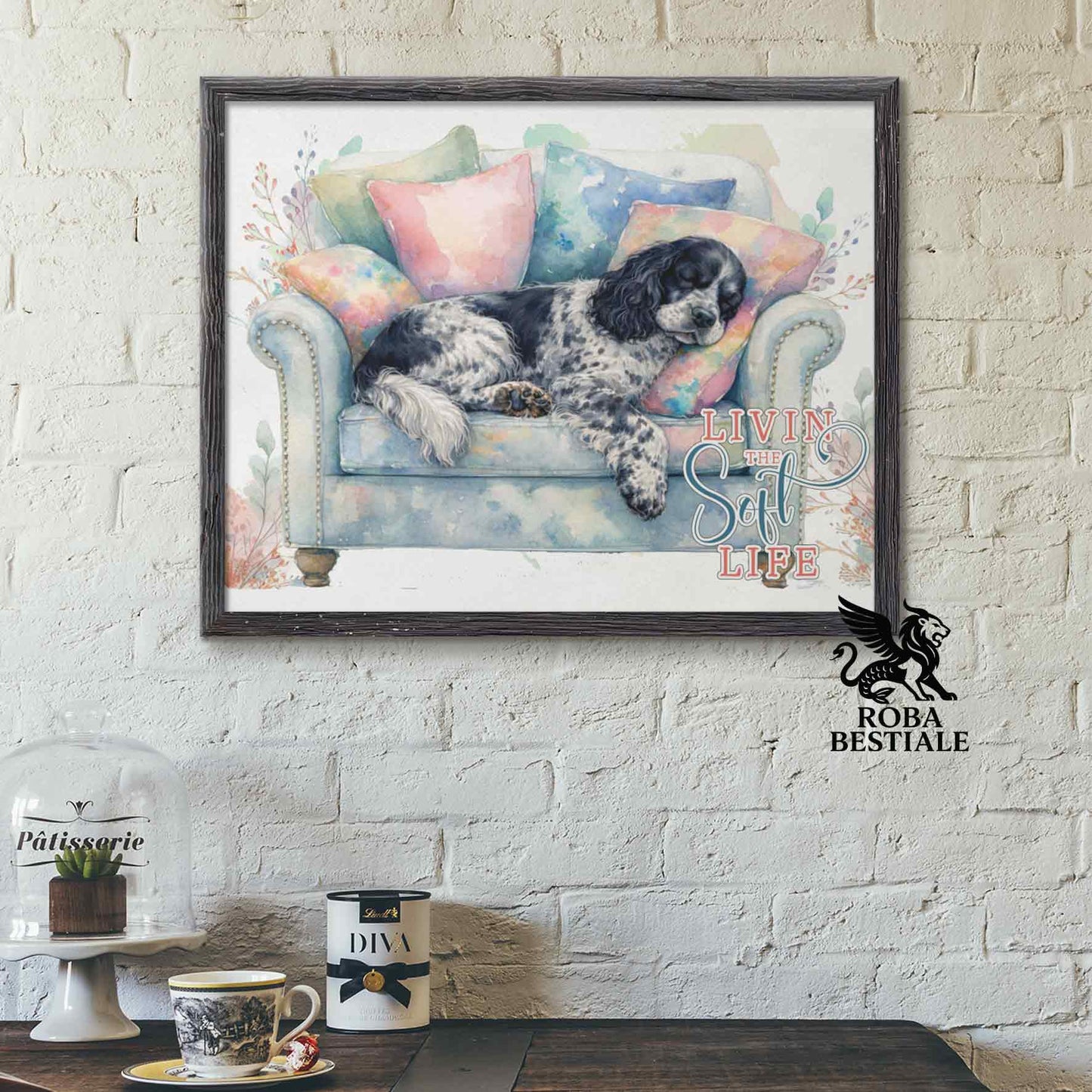 Quadretto SOFT LIFE - COCKER SPANIEL INGLESE Blue Roano - Con cornice in legno, formato A4