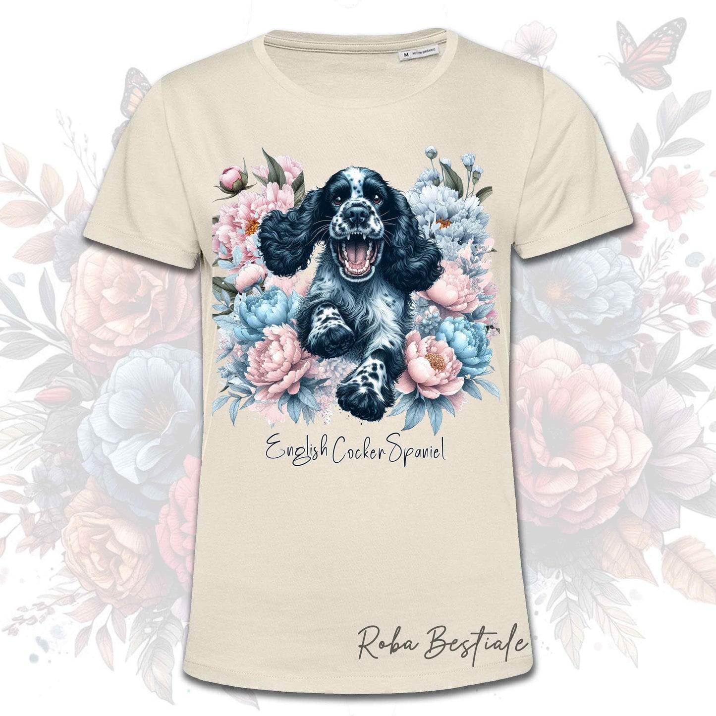 T-Shirt PEONY - COCKER SPANIEL INGLESE Blue Roano - Bianca o Beige, Uomo o Donna, dalla XS alla 5XL