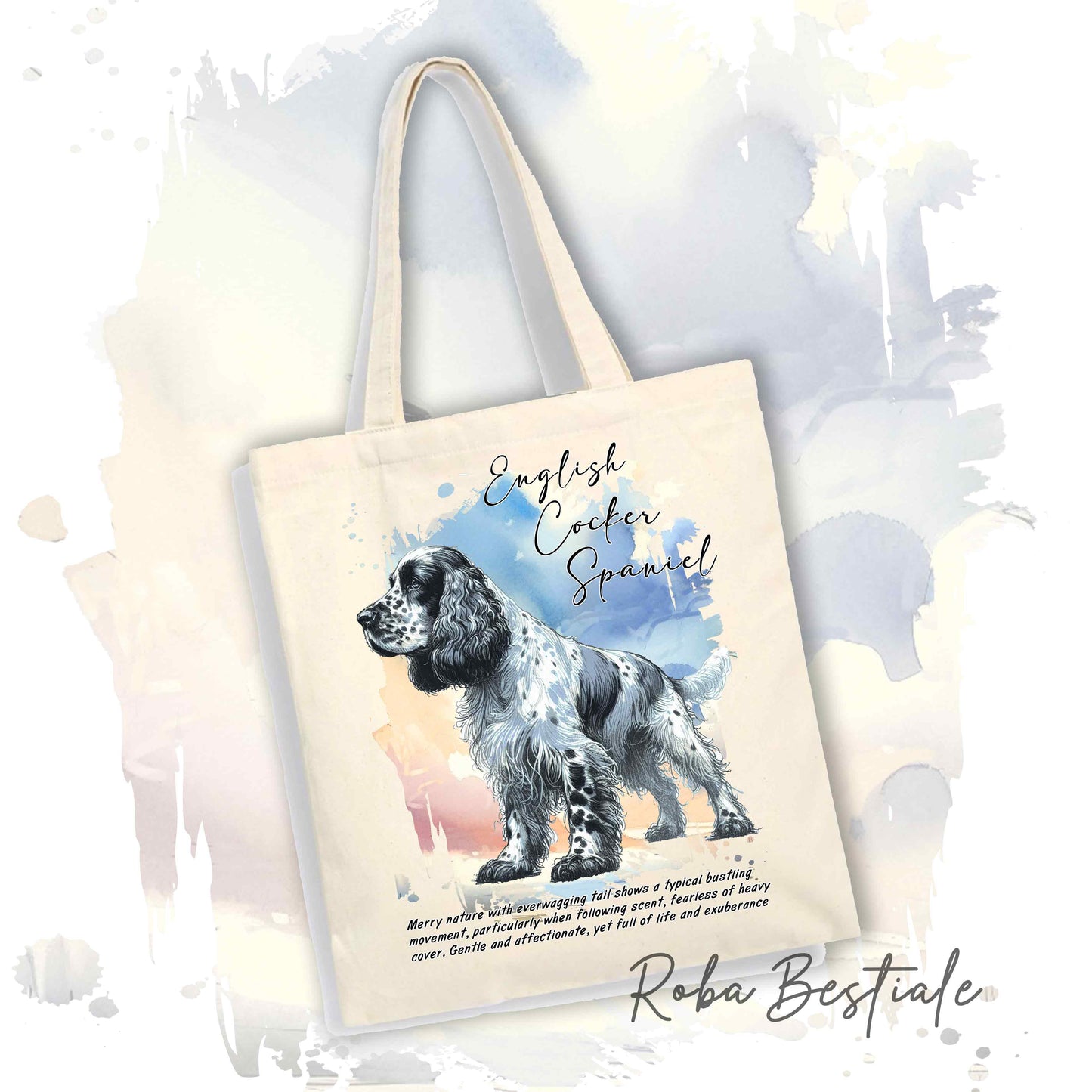 Shopper BEHAVIOR - COCKER SPANIEL INGLESE Blue Roano - Diversi colori disponibili, 100% Cotone