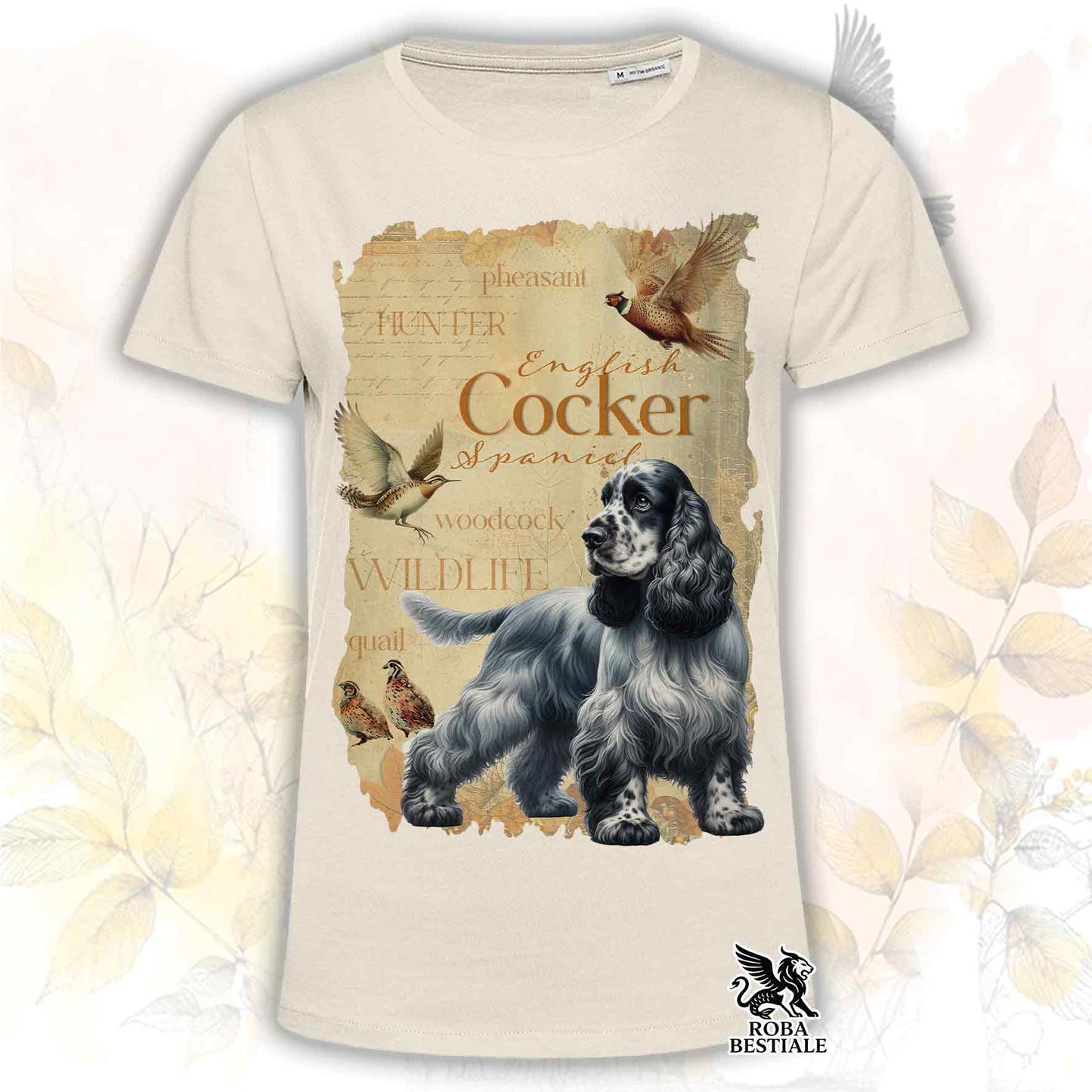T-Shirt FIELD LEGACY - COCKER SPANIEL INGLESE Blue Roano - Bianca o Beige, da Uomo o da Donna - dalla XS alla 5XL