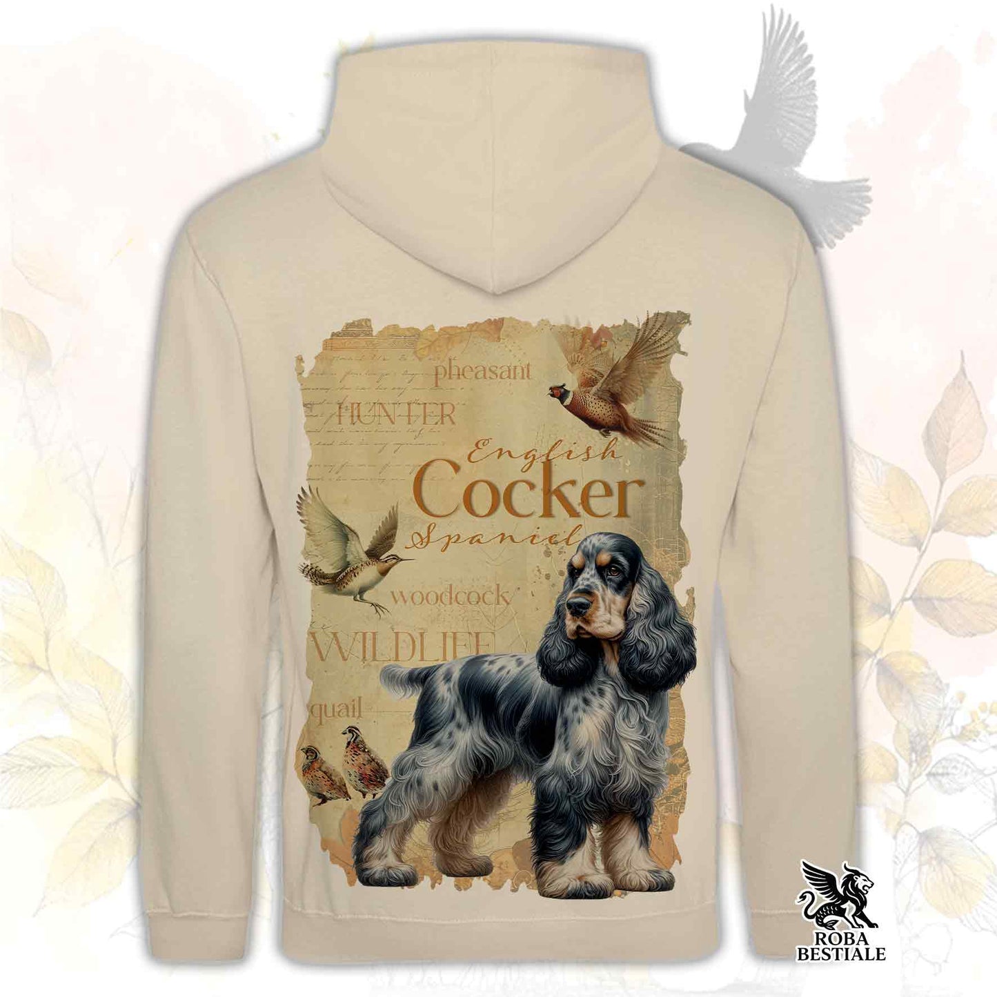 Felpa FIELD LEGACY - COCKER SPANIEL INGLESE Blue Roano Focato - Con Cappuccio e Tasconi, Unisex - dalla XS alla 3XL