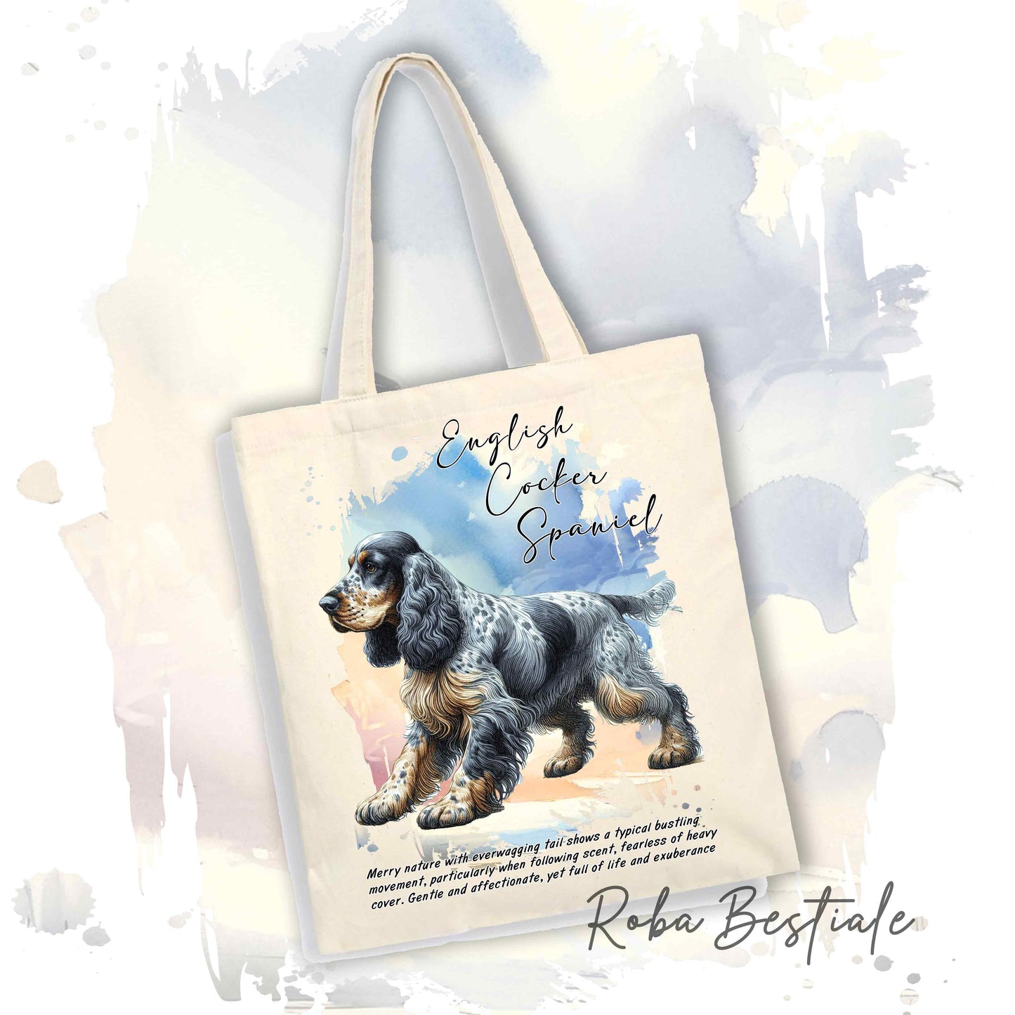 Shopper BEHAVIOR - COCKER SPANIEL INGLESE Blue Roano Focato - Diversi colori disponibili, 100% Cotone