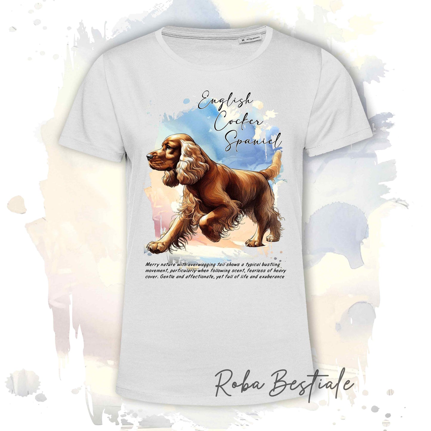T-Shirt BEHAVIOR - COCKER SPANIEL INGLESE Dorato - Standard FCI - 100% Cotone, Bianca, Uomo o Donna - dalla XS alla 5XL