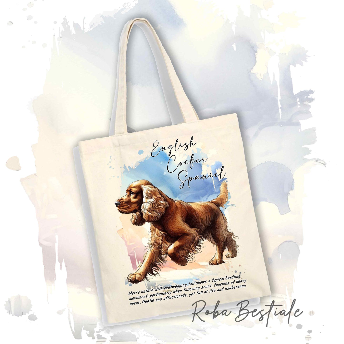 Tote Bag BEHAVIOR - COCKER SPANIEL INGLESE Dorato - 100% Cotone - Bianca o Beige