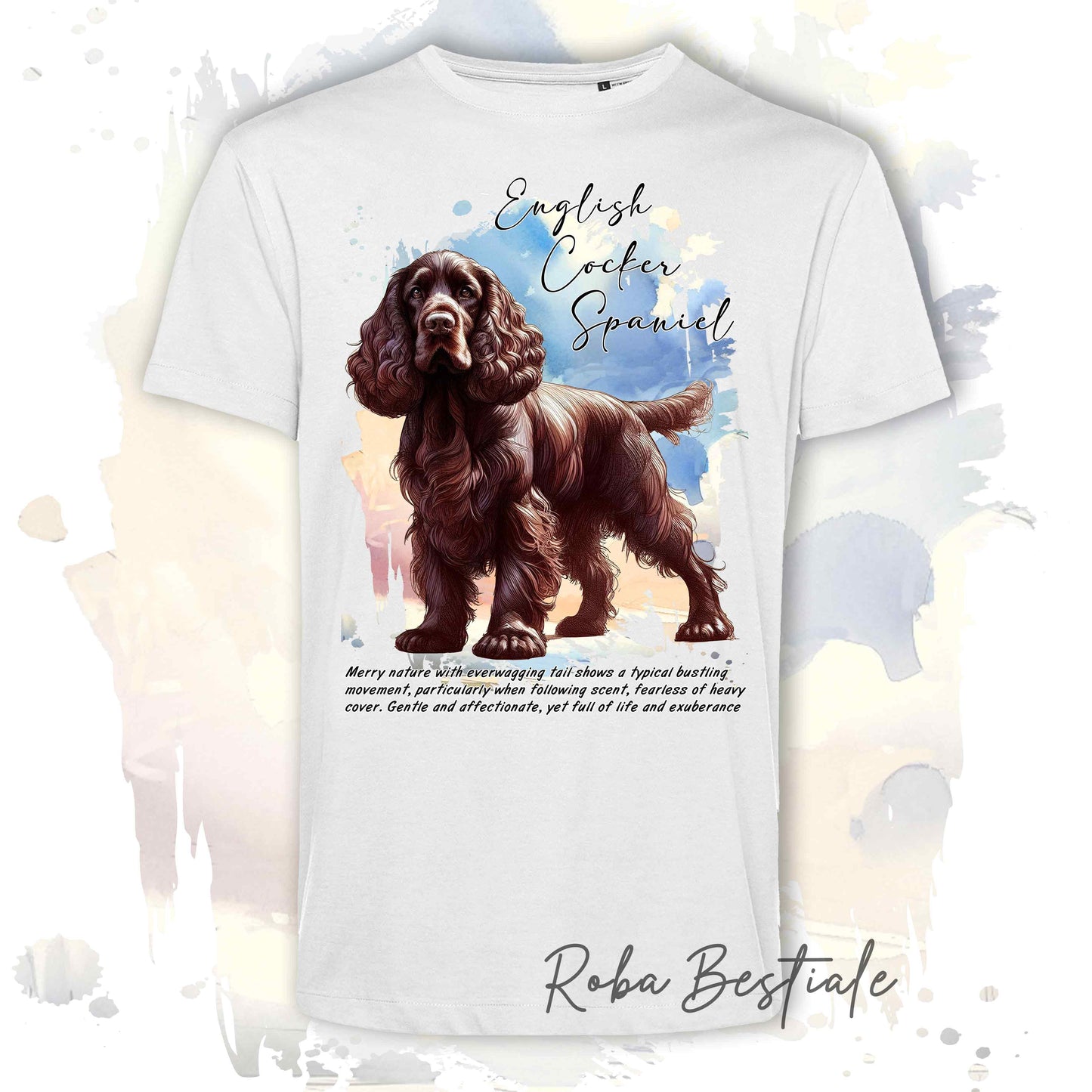 T-Shirt BEHAVIOR - COCKER SPANIEL INGLESE Fegato - Standard FCI - 100% Cotone, Bianca, Uomo o Donna - dalla XS alla 5XL