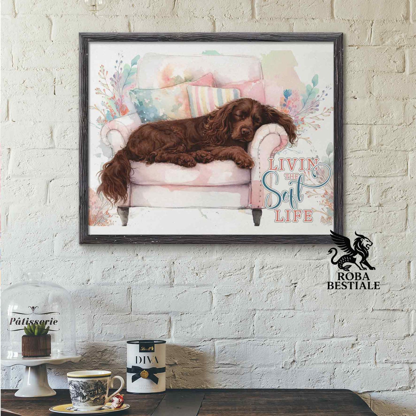 Quadretto SOFT LIFE - COCKER SPANIEL INGLESE Fegato - Con cornice in legno, formato A4