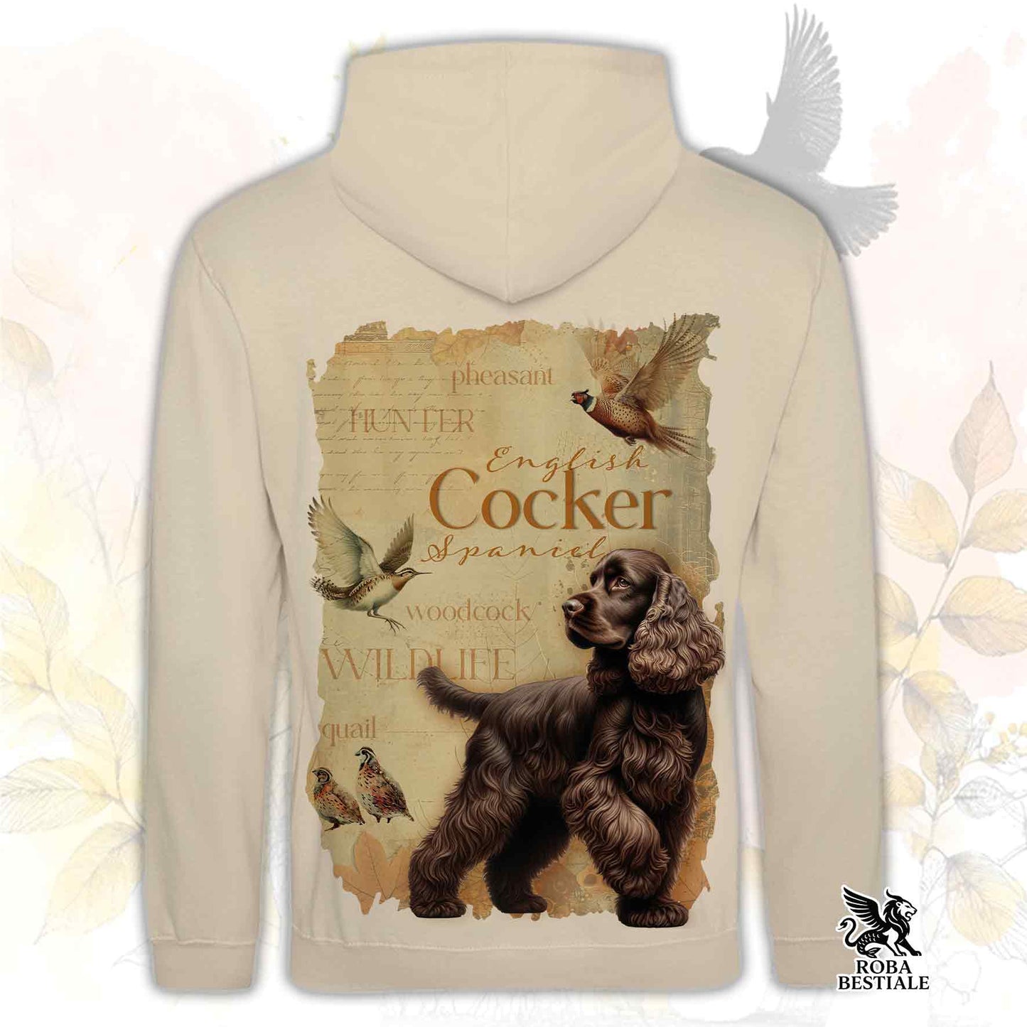 Felpa FIELD LEGACY - COCKER SPANIEL INGLESE Fegato - Con Cappuccio e Tasconi, Unisex - dalla XS alla 3XL