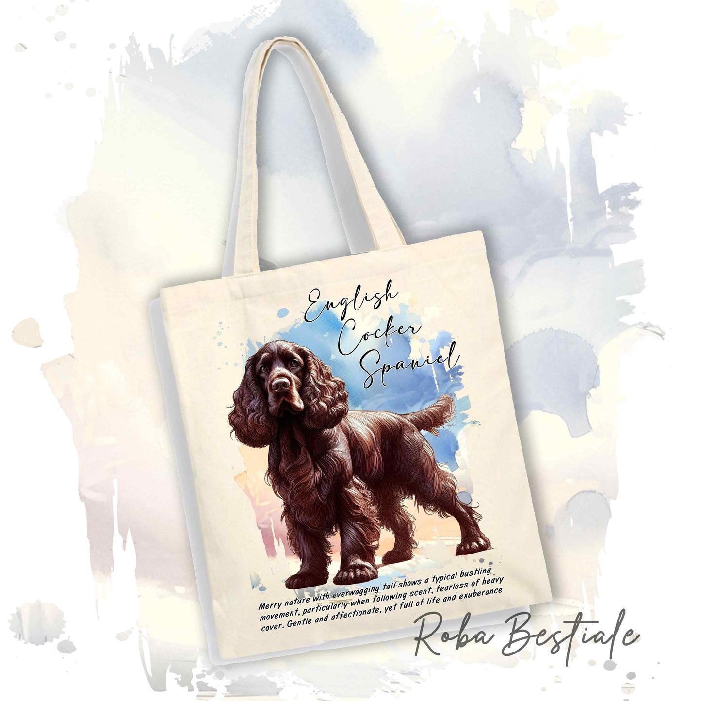 Shopper BEHAVIOR - COCKER SPANIEL INGLESE Fegato - 100% Cotone - Bianca o Beige