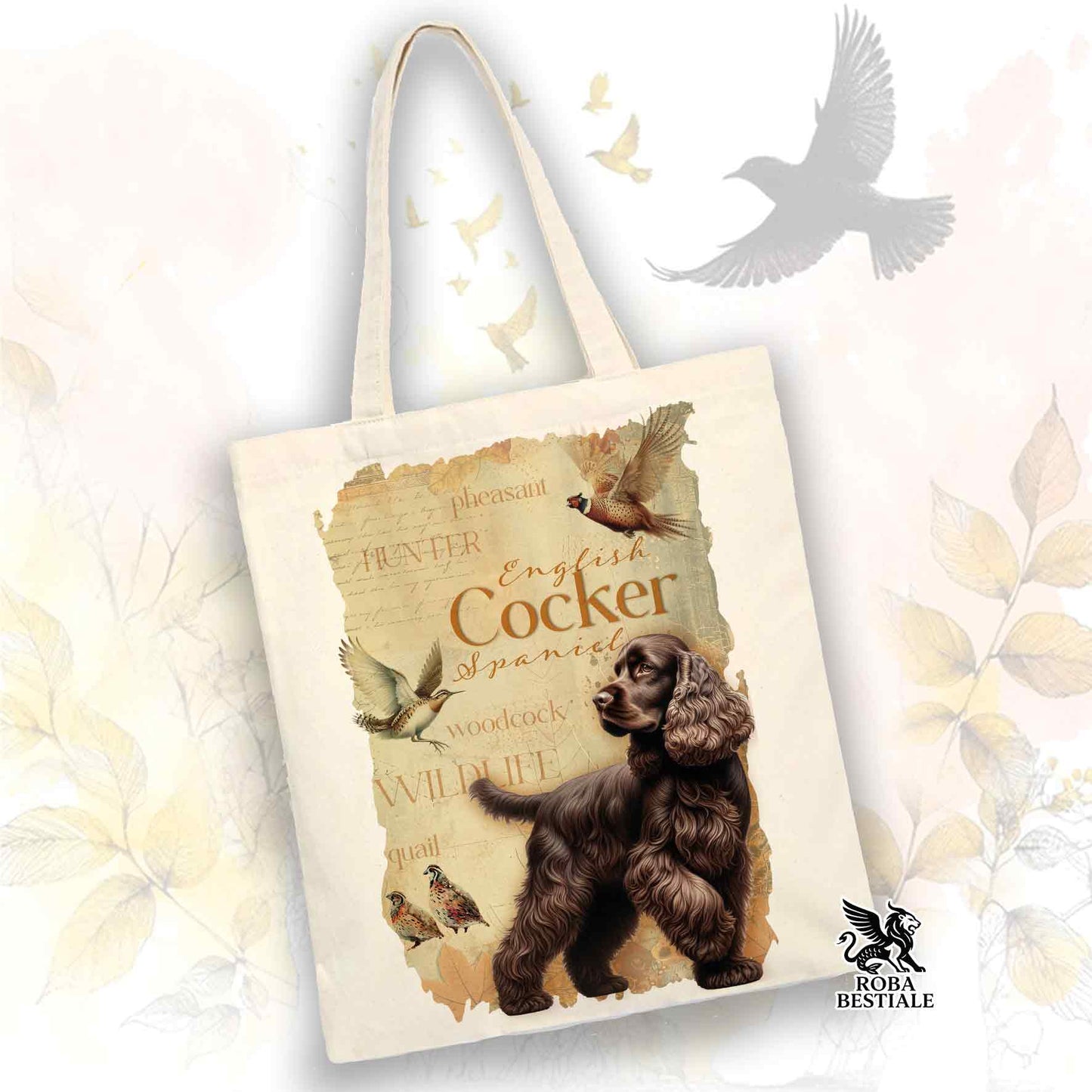 Tote Bag FIELD LEGACY - COCKER SPANIEL INGLESE Fegato - 100% Cotone - Bianca o Beige
