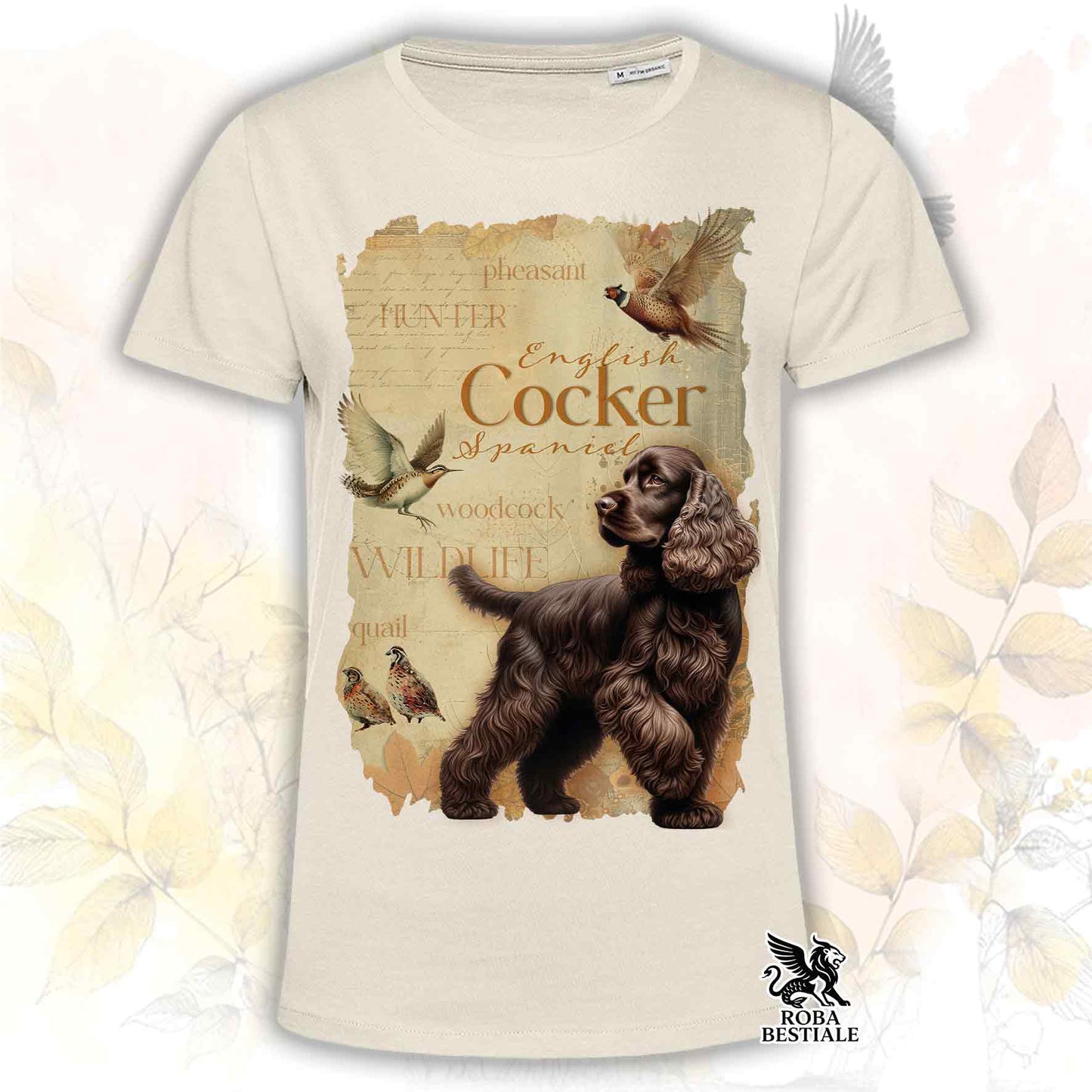 T-Shirt FIELD LEGACY - COCKER SPANIEL INGLESE Fegato - Bianca o Beige, da Uomo o da Donna - dalla XS alla 5XL