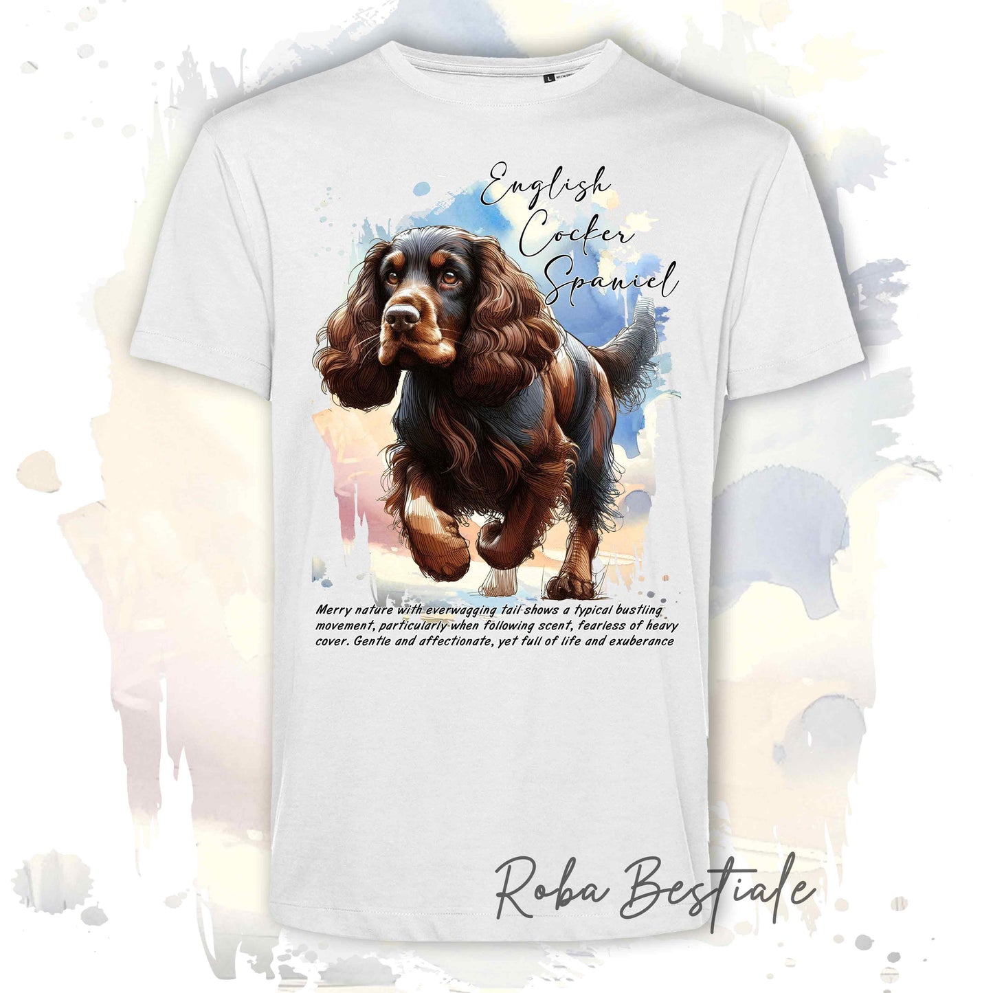 T-Shirt BEHAVIOR - COCKER SPANIEL INGLESE Fegato Focato - Standard FCI - 100% Cotone, Bianca, Uomo o Donna - dalla XS alla 5XL