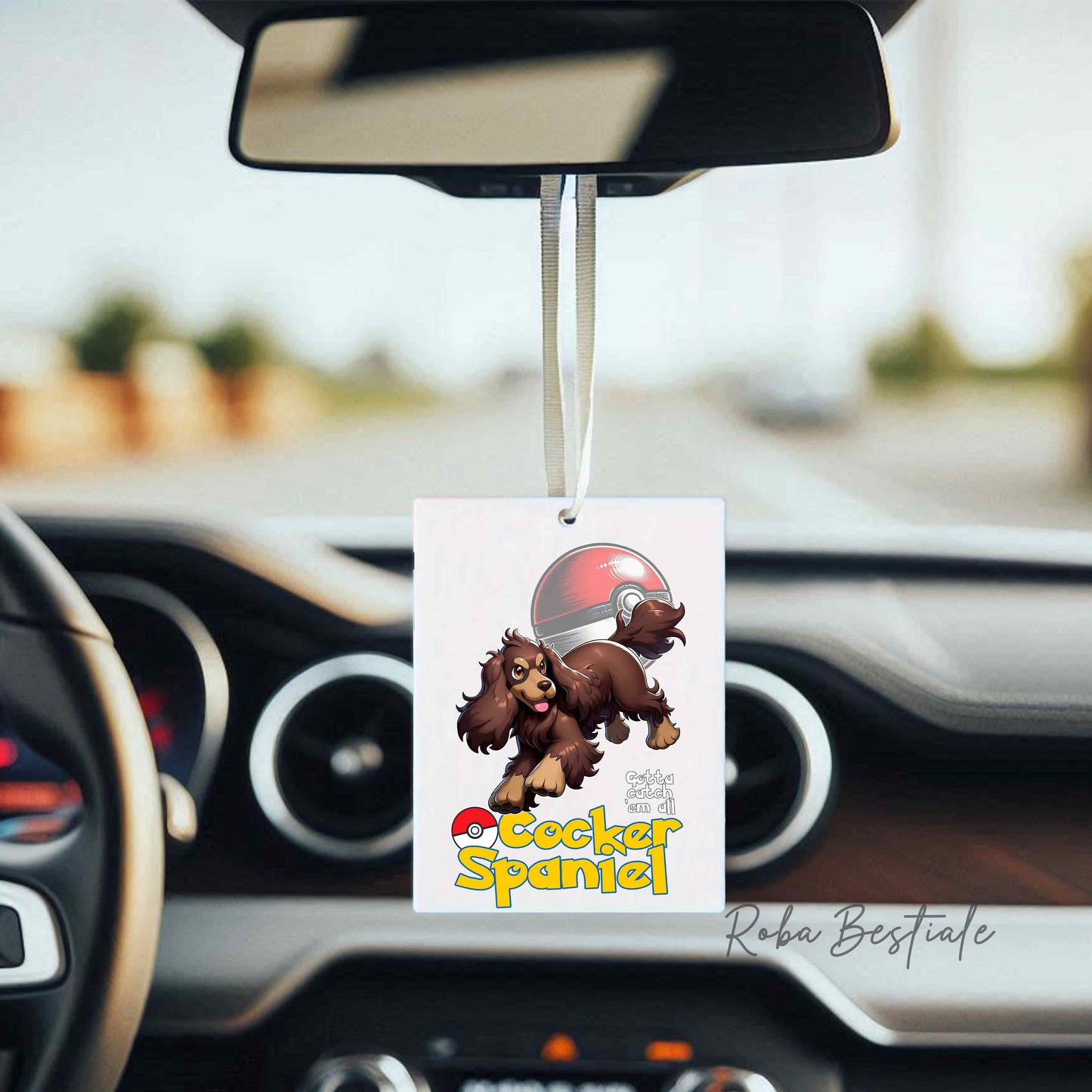 Deodorante Auto POKEMON Inspired - COCKER SPANIEL INGLESE Fegato Focato - In Feltro, con cordino - 7,5 x 10 cm