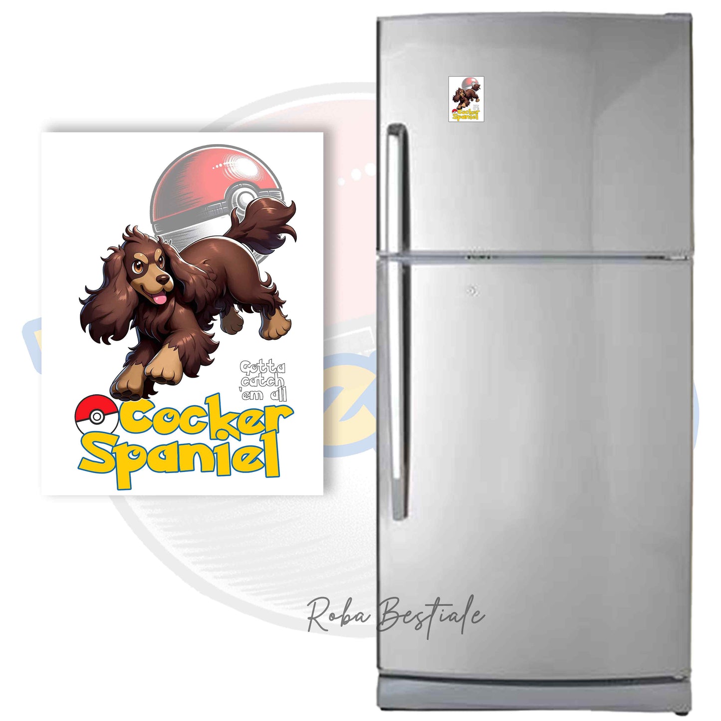 Calamita POKEMON Inspired - COCKER SPANIEL INGLESE Fegato Focato - in MDF - 7x5 cm