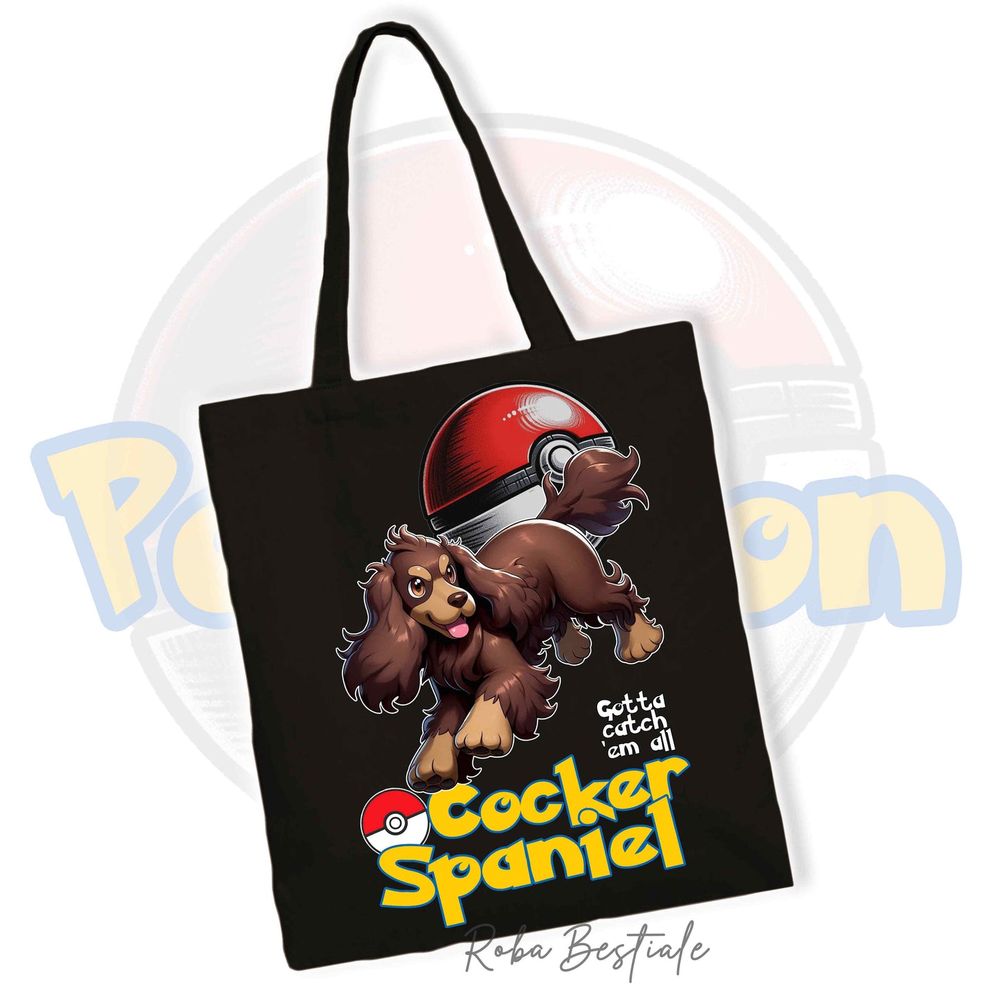 Shopper POKEMON Inspired - COCKER SPANIEL INGLESE Fegato Focato - 100% Cotone - Diversi colori disponibili