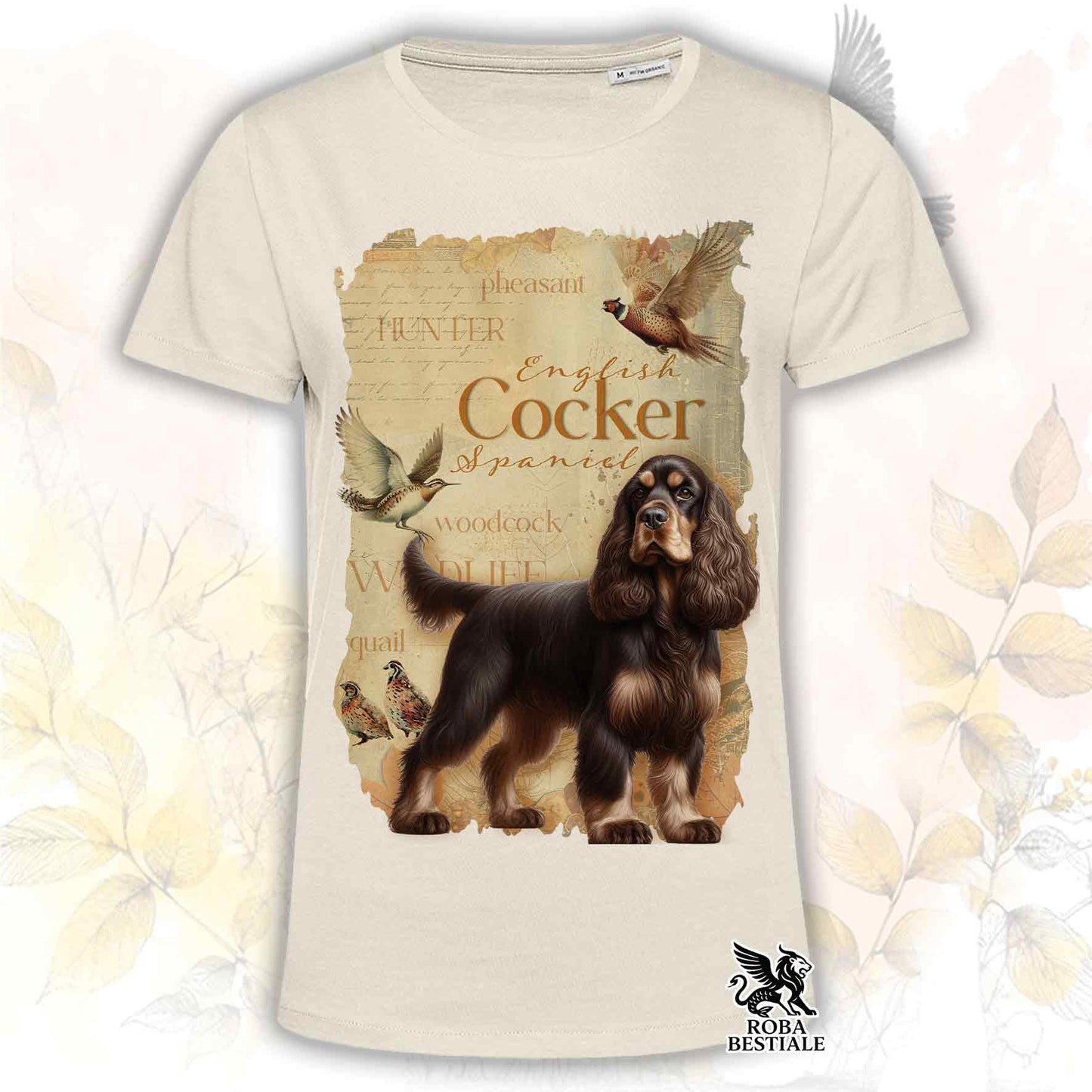 T-Shirt FIELD LEGACY - COCKER SPANIEL INGLESE Fegato Focato - Bianca o Beige, da Uomo o da Donna - dalla XS alla 5XL