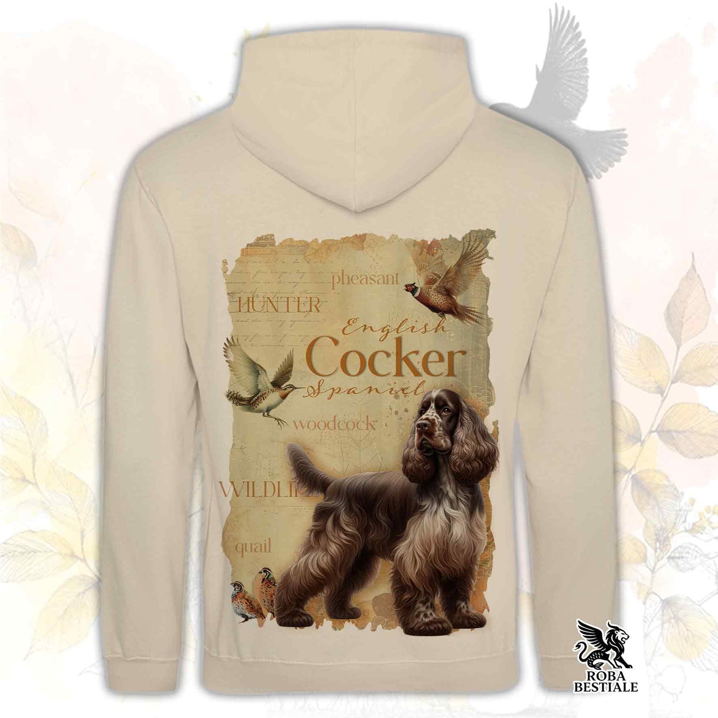 Felpa FIELD LEGACY - COCKER SPANIEL INGLESE Fegato Roano - Con Cappuccio e Tasconi, Unisex - dalla XS alla 3XL
