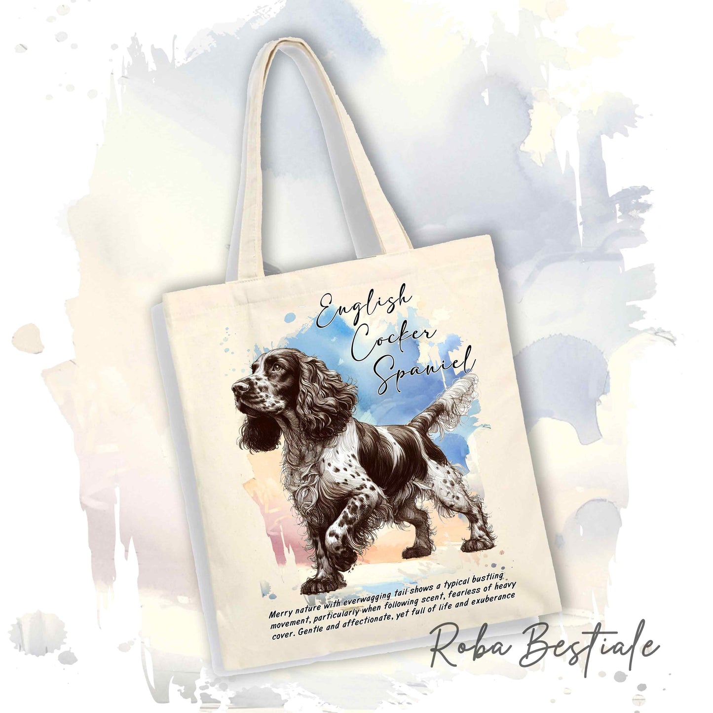 Shopper BEHAVIOR - COCKER SPANIEL INGLESE Fegato Roano - Diversi colori disponibili, 100% Cotone