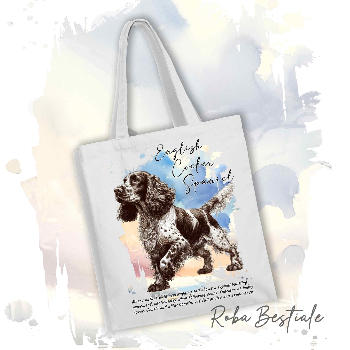 Shopper BEHAVIOR - COCKER SPANIEL INGLESE Fegato Roano - Diversi colori disponibili, 100% Cotone