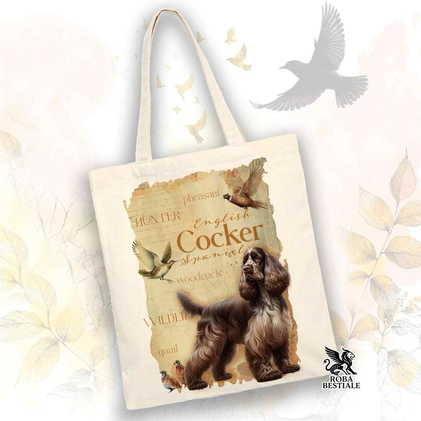 Tote Bag FIELD LEGACY - COCKER SPANIEL INGLESE Fegato Roano - 100% Cotone - Bianca o Beige