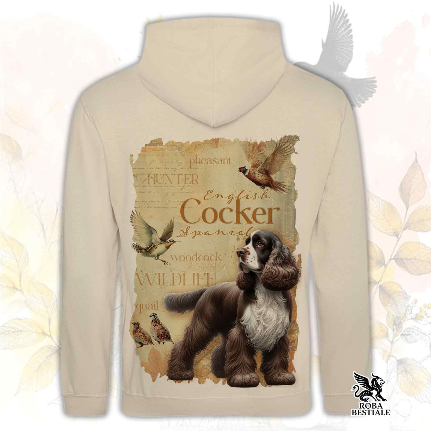 Felpa FIELD LEGACY - COCKER SPANIEL INGLESE Fegato e Bianco - Con Cappuccio e Tasconi, Unisex - dalla XS alla 3XL