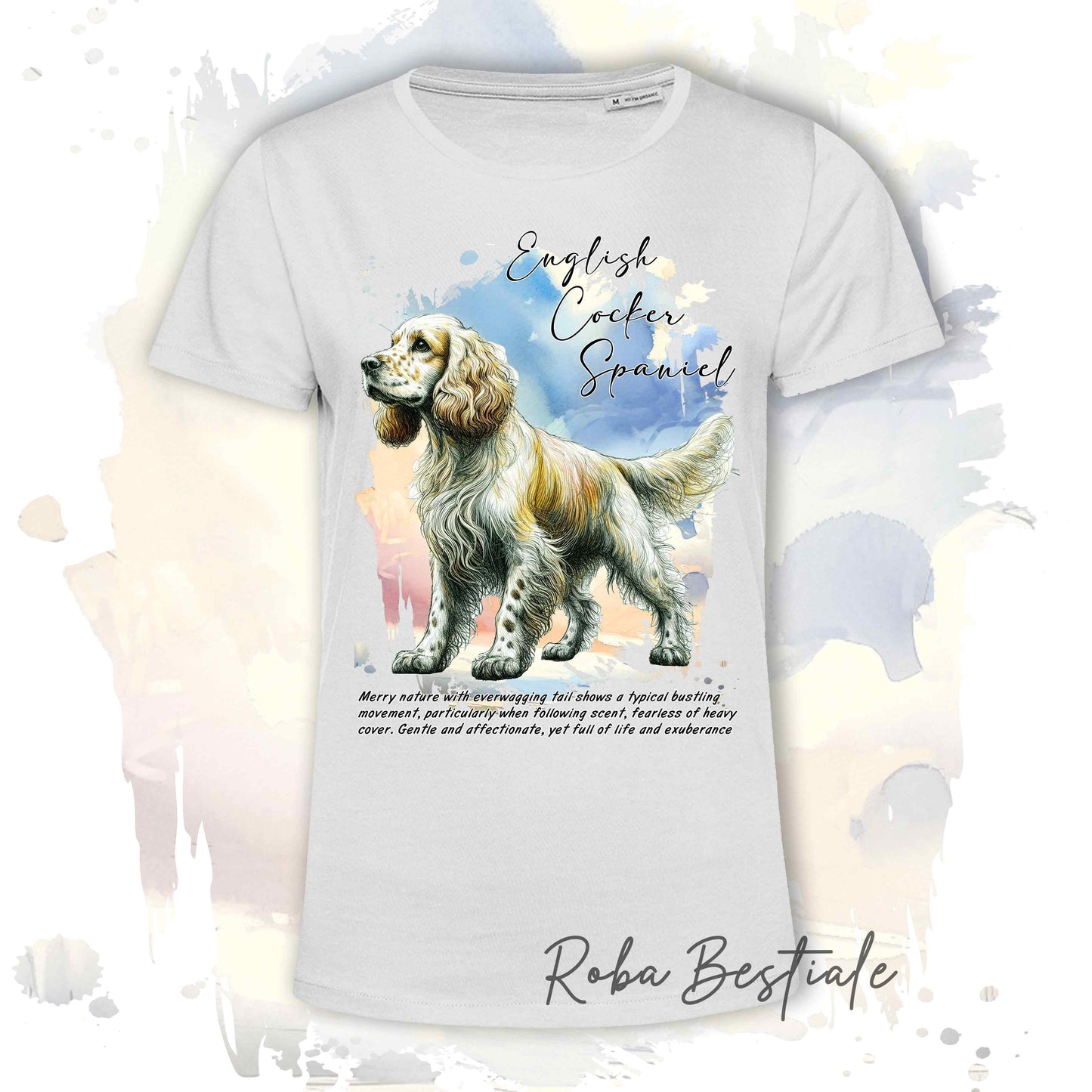 T-Shirt BEHAVIOR - COCKER SPANIEL INGLESE Limone Roano - Standard FCI - 100% Cotone, Bianca, Uomo o Donna - dalla XS alla 5XL