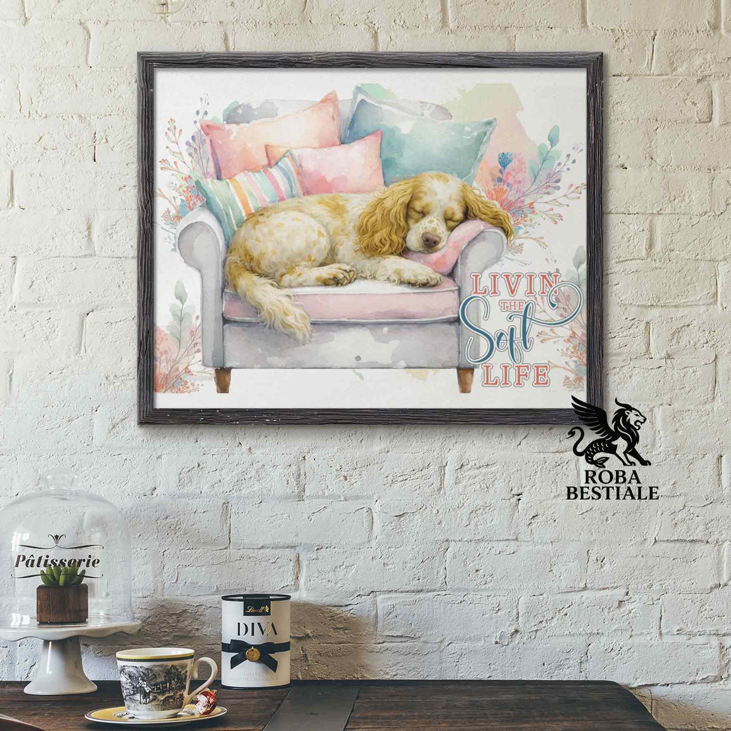 Quadretto SOFT LIFE - COCKER SPANIEL INGLESE Limone Roano - Con cornice in legno, formato A4