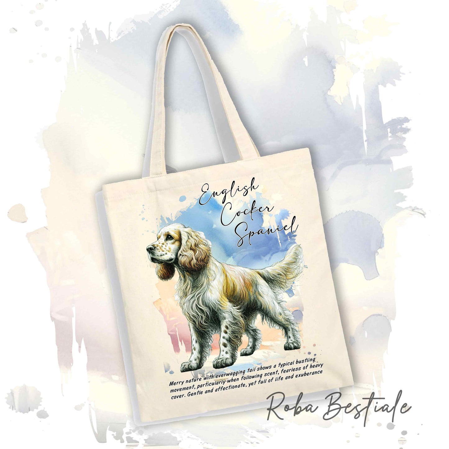 Shopper BEHAVIOR - COCKER SPANIEL INGLESE Limone Roano - Diversi colori disponibili, 100% Cotone