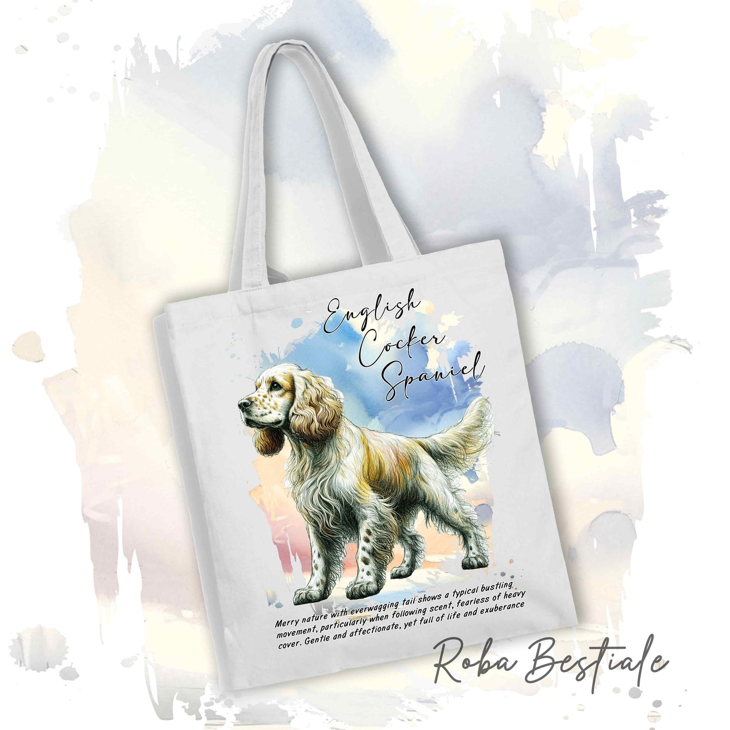 Shopper BEHAVIOR - COCKER SPANIEL INGLESE Limone Roano - Diversi colori disponibili, 100% Cotone
