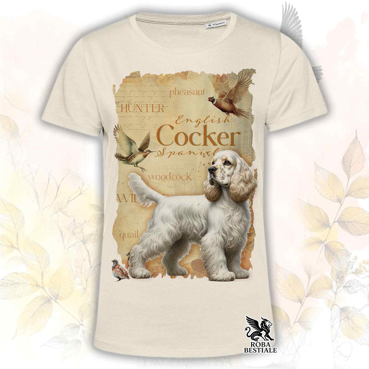 T-Shirt FIELD LEGACY - COCKER SPANIEL INGLESE Limone Roano - Bianca o Beige, da Uomo o da Donna - dalla XS alla 5XL