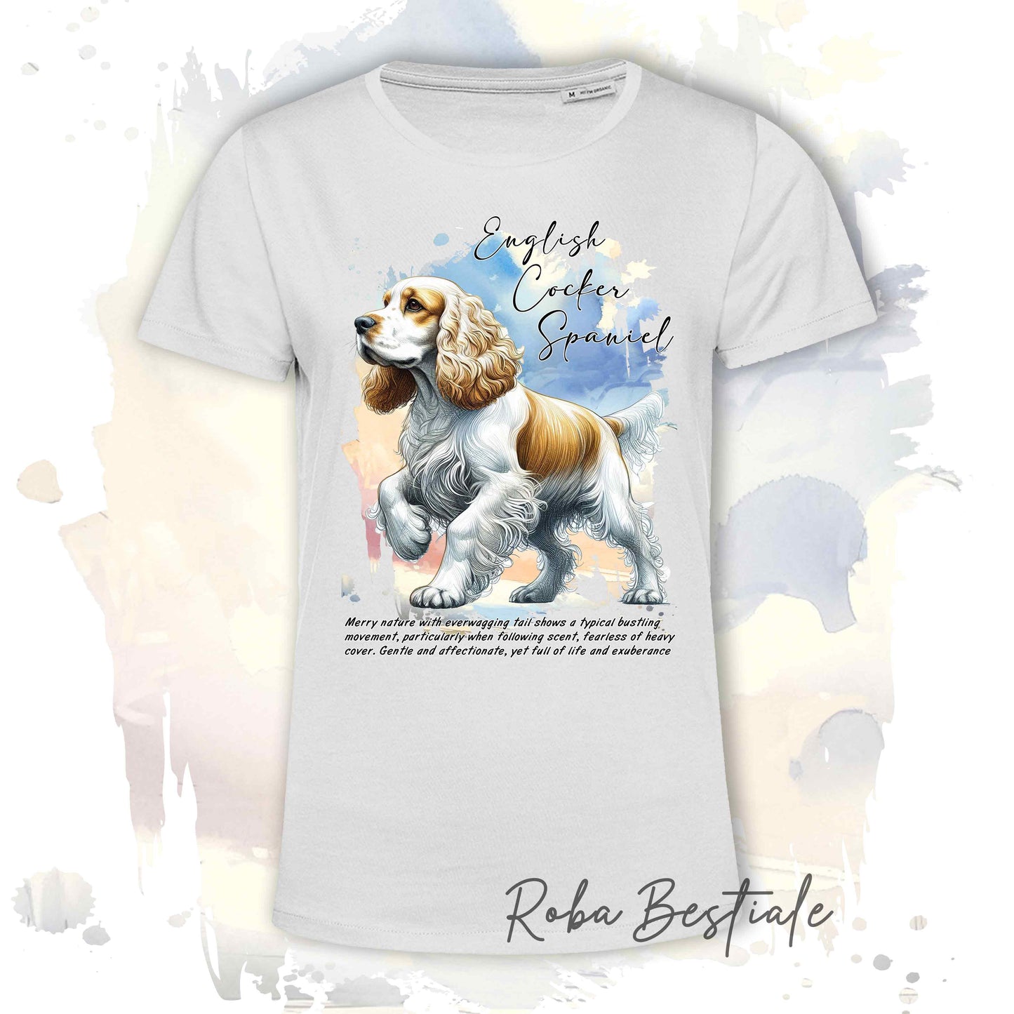 T-Shirt BEHAVIOR - COCKER SPANIEL INGLESE Limone e Bianco - Standard FCI - 100% Cotone, Bianca, Uomo o Donna - dalla XS alla 5XL