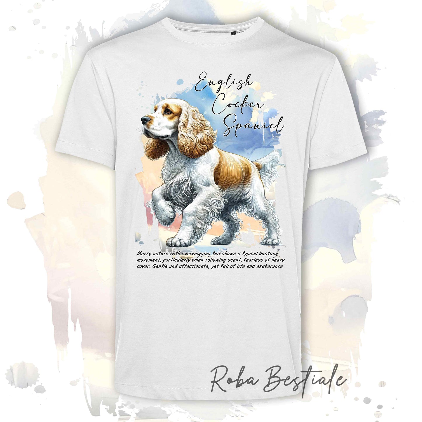 T-Shirt BEHAVIOR - COCKER SPANIEL INGLESE Limone e Bianco - Standard FCI - 100% Cotone, Bianca, Uomo o Donna - dalla XS alla 5XL