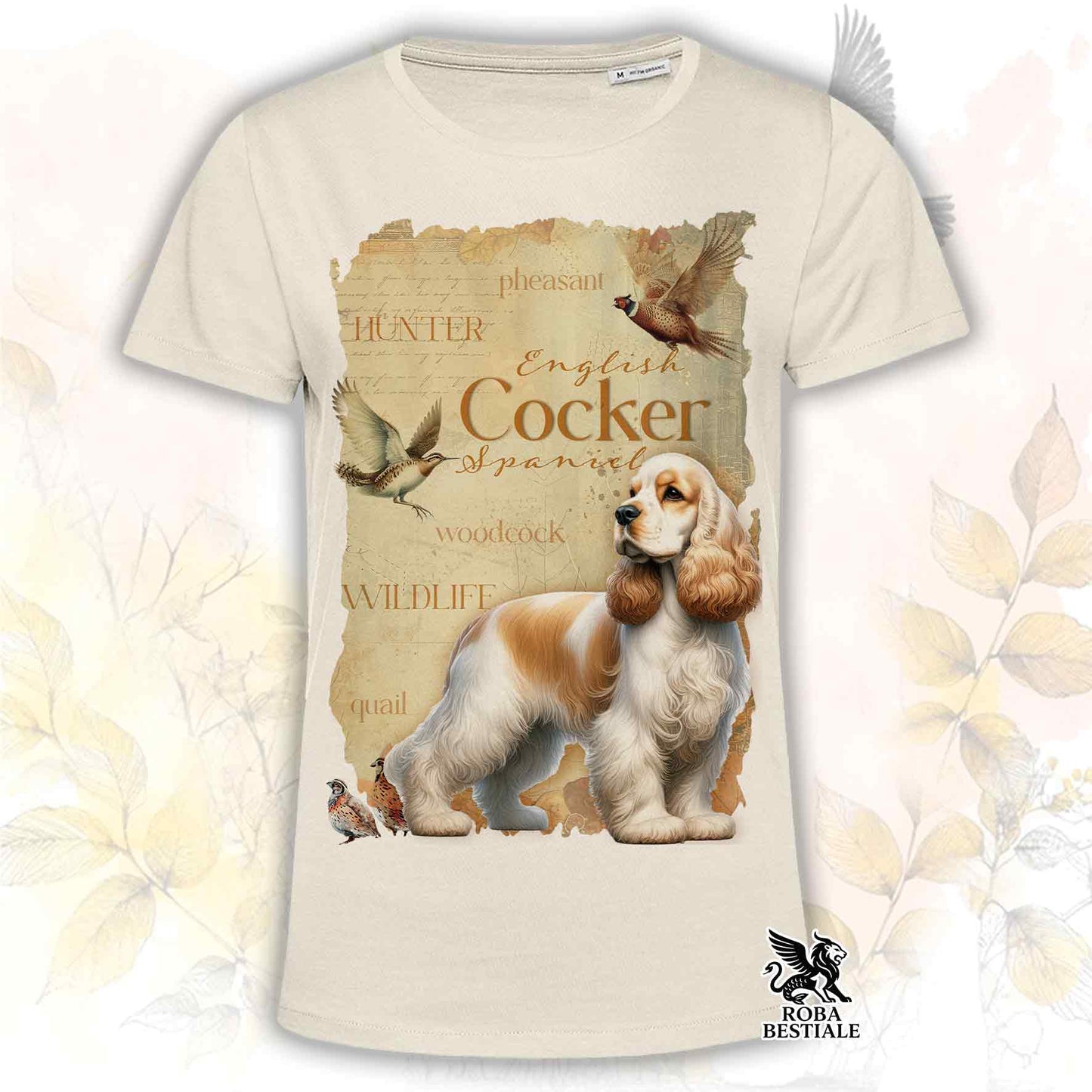 T-Shirt FIELD LEGACY - COCKER SPANIEL INGLESE Limone e Bianco - Bianca o Beige, da Uomo o da Donna - dalla XS alla 5XL