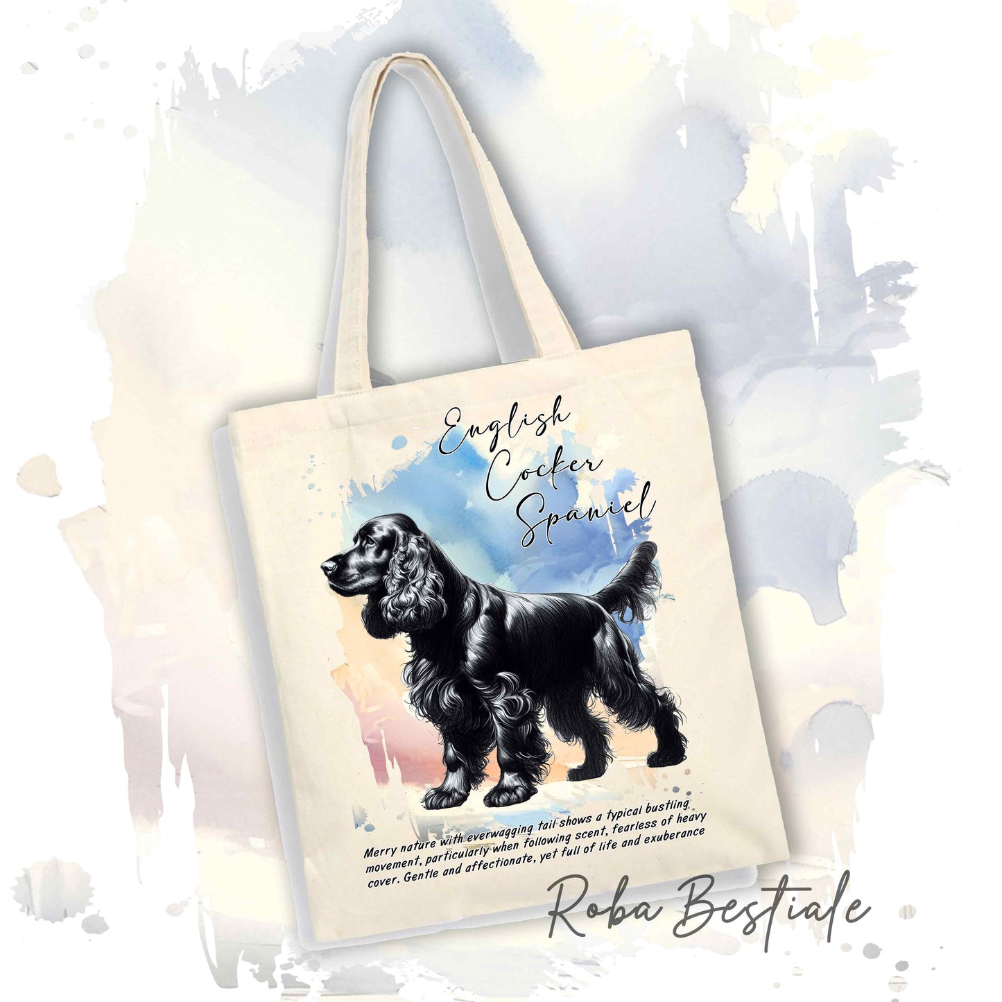 Shopper BEHAVIOR - COCKER SPANIEL INGLESE Nero - Diversi colori disponibili, 100% Cotone