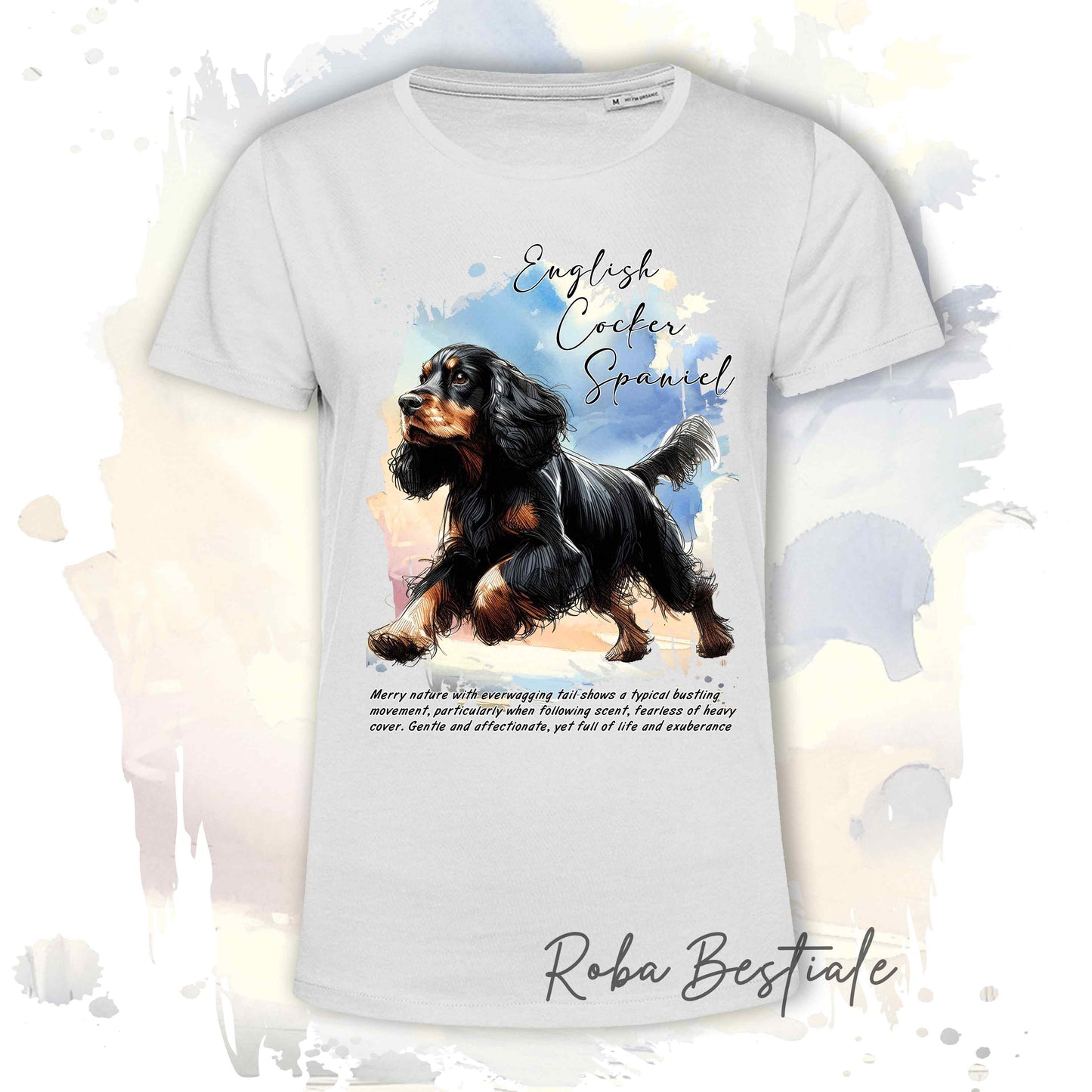 T-Shirt BEHAVIOR - COCKER SPANIEL INGLESE Nero Focato - Standard FCI - 100% Cotone, Bianca, Uomo o Donna - dalla XS alla 5XL