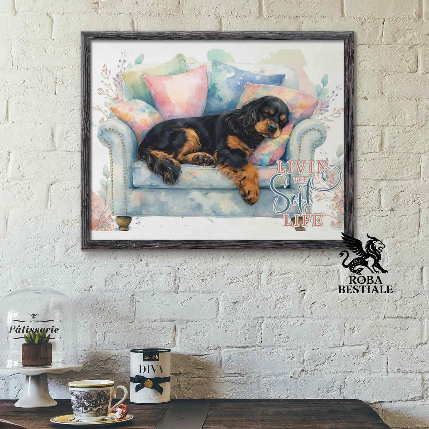 Quadretto SOFT LIFE - COCKER SPANIEL INGLESE Nero Focato - Con cornice in legno, formato A4