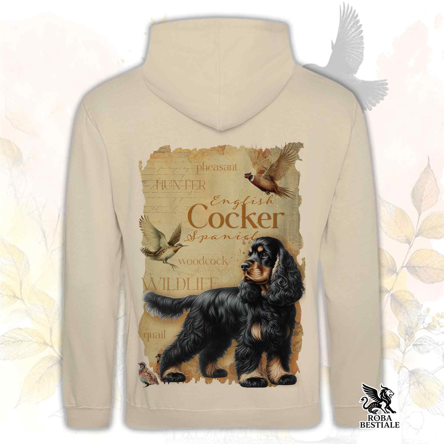 Felpa FIELD LEGACY - COCKER SPANIEL INGLESE Nero Focato - Con Cappuccio e Tasconi, Unisex - dalla XS alla 3XL