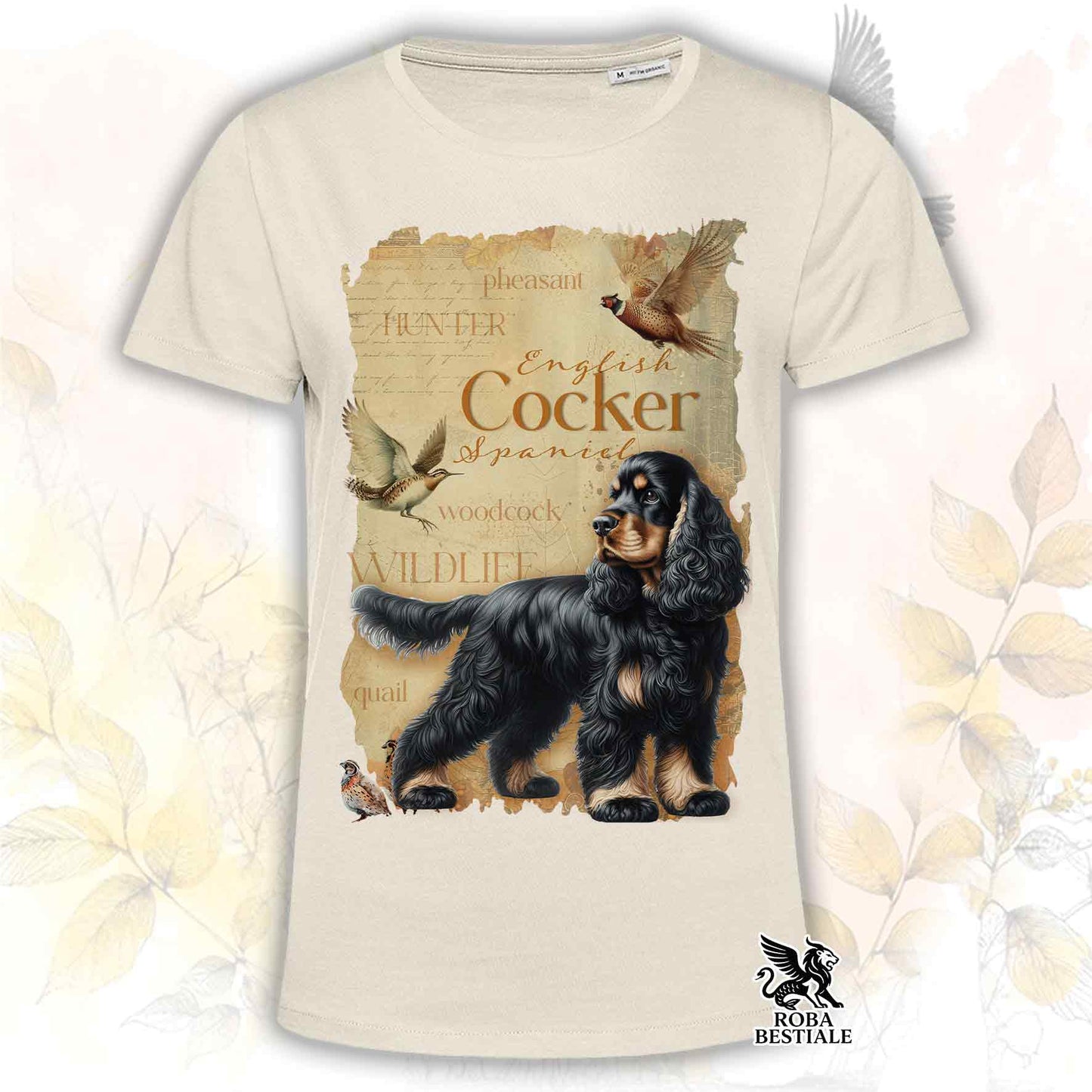 T-Shirt FIELD LEGACY - COCKER SPANIEL INGLESE Nero Focato - Bianca o Beige, da Uomo o da Donna - dalla XS alla 5XL