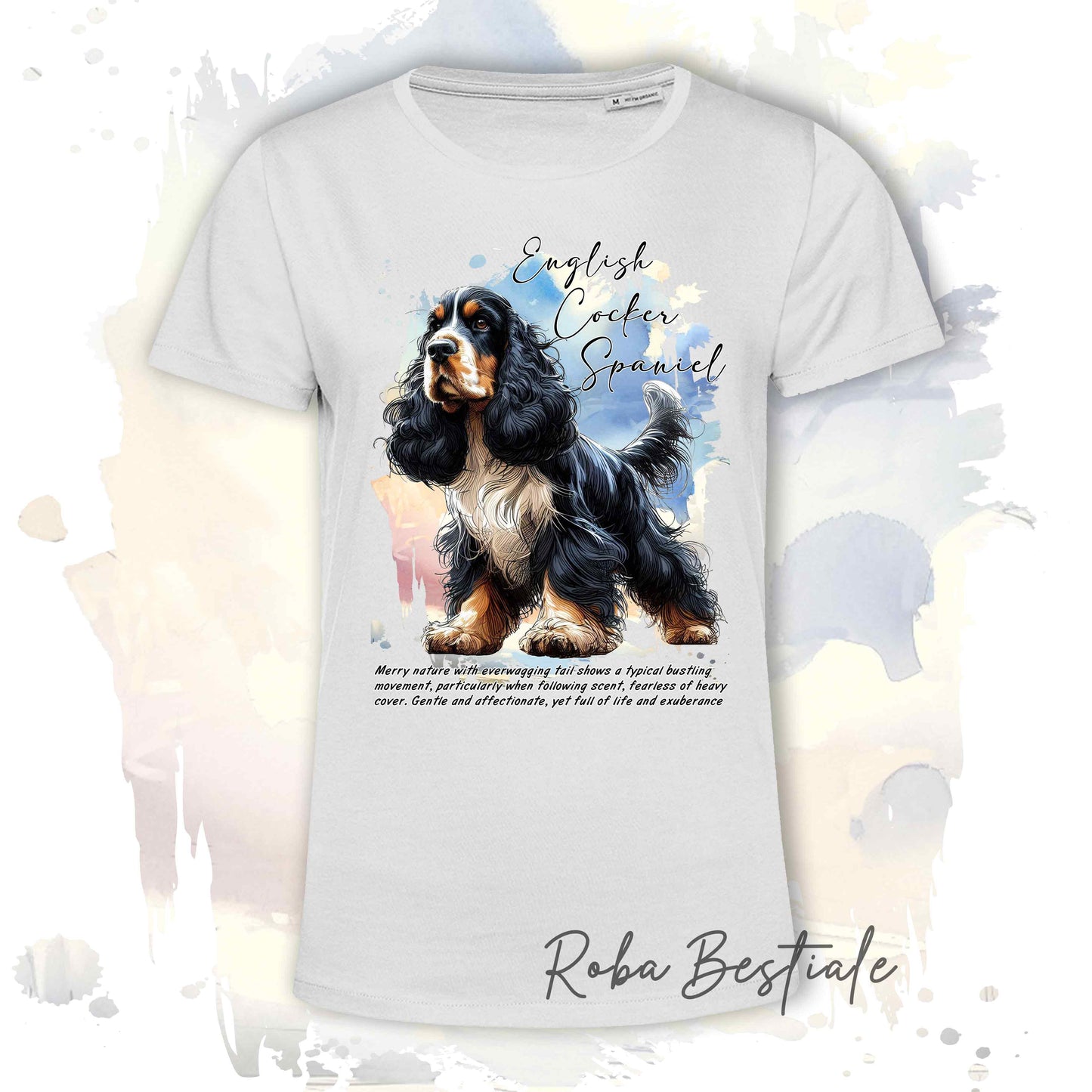 T-Shirt BEHAVIOR - COCKER SPANIEL INGLESE Black Tricolor - Standard FCI - 100% Cotone, Bianca, Uomo o Donna - dalla XS alla 5XL