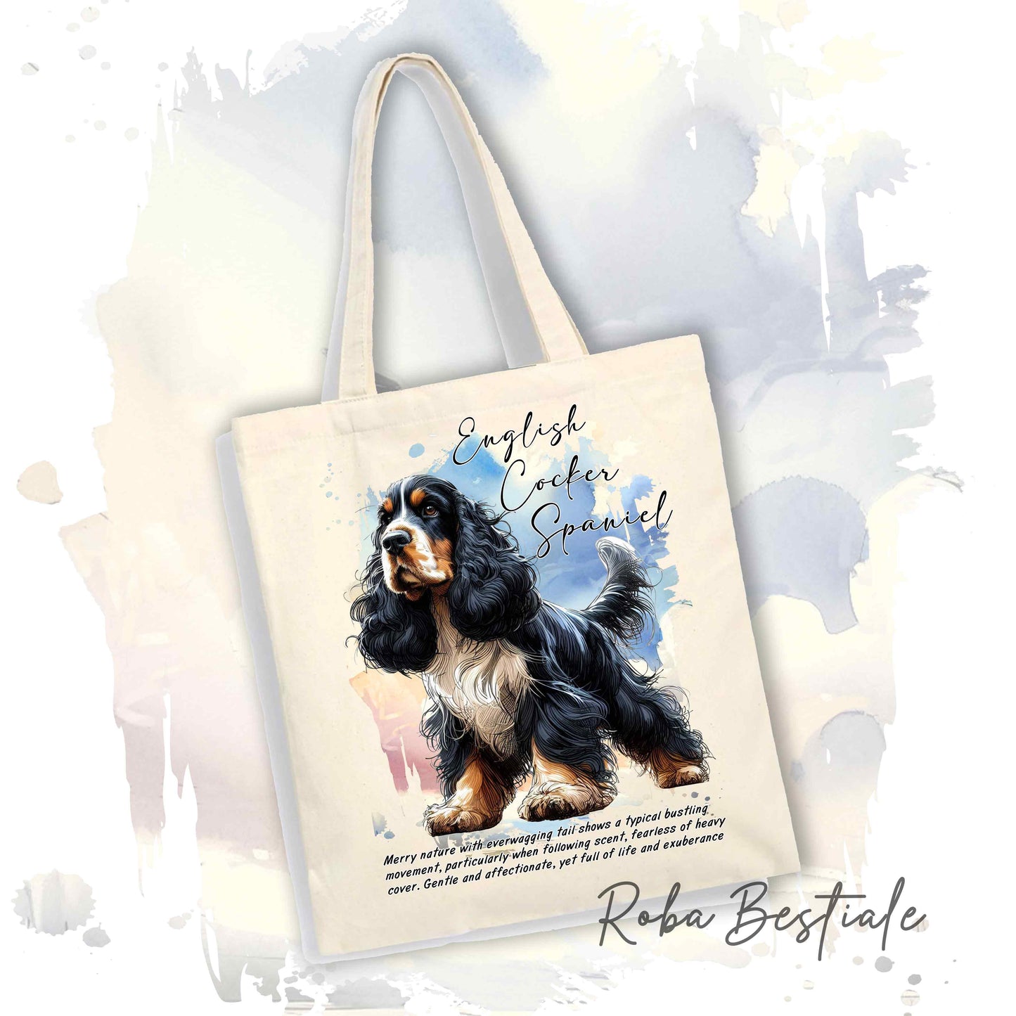 Shopper BEHAVIOR - COCKER SPANIEL INGLESE Black Tricolor - Diversi colori disponibili, 100% Cotone