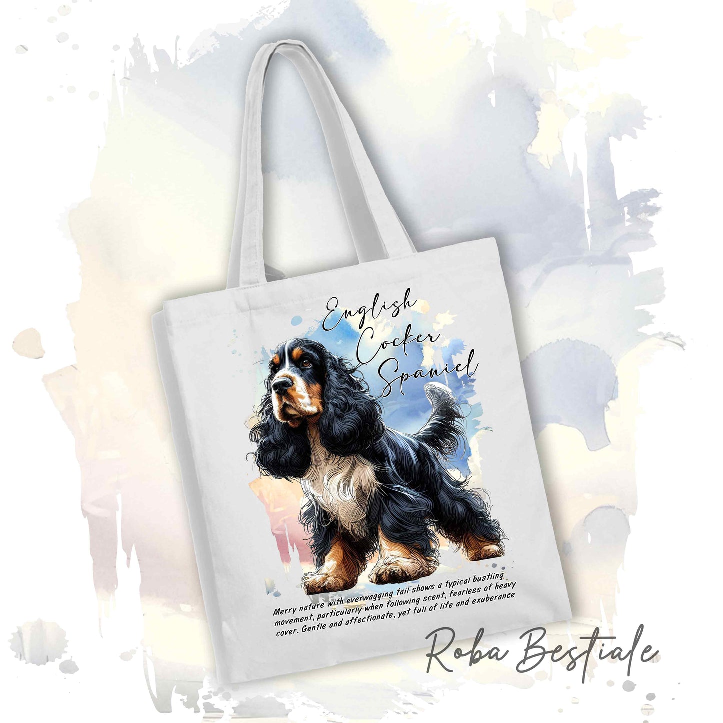 Shopper BEHAVIOR - COCKER SPANIEL INGLESE Black Tricolor - Diversi colori disponibili, 100% Cotone