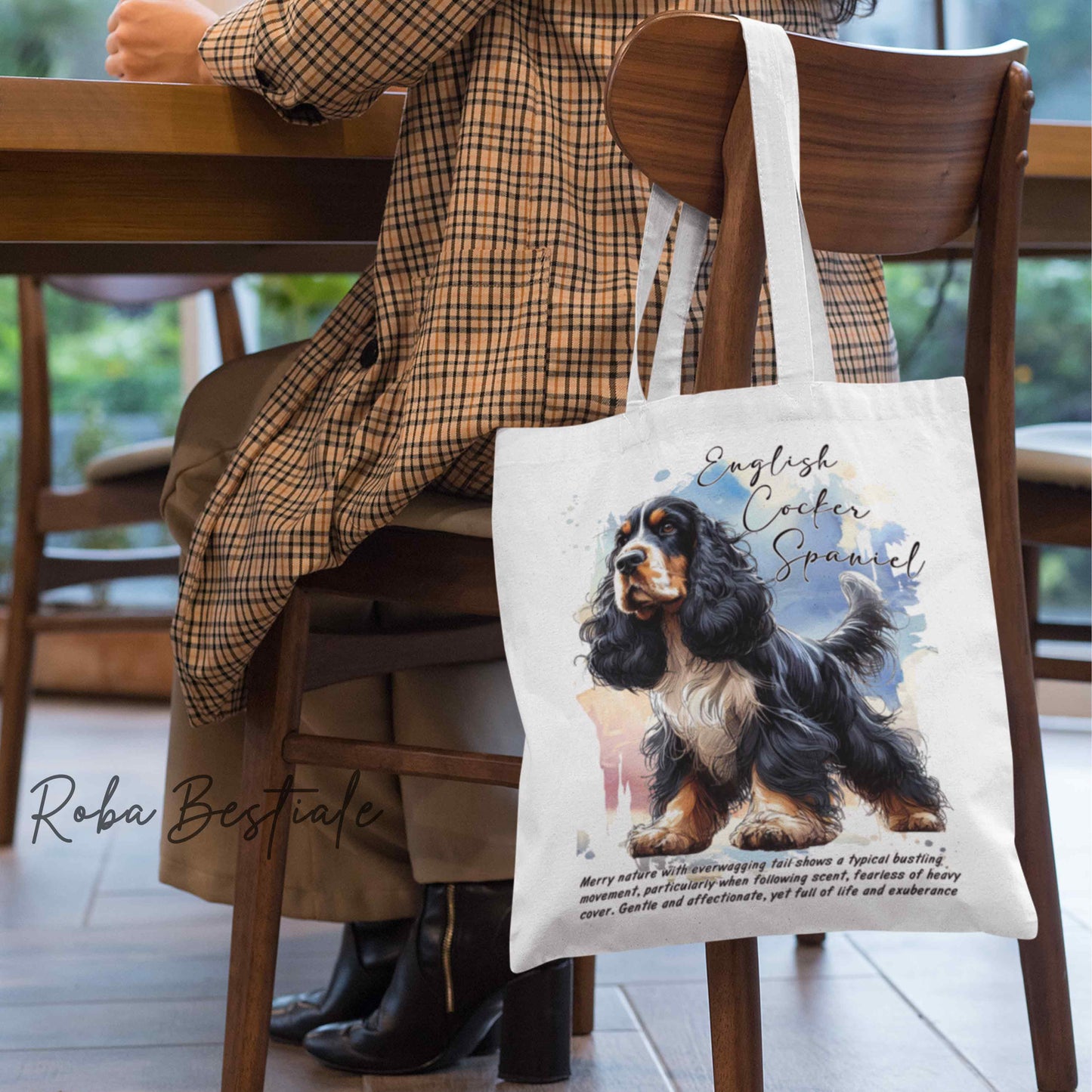 Shopper BEHAVIOR - COCKER SPANIEL INGLESE Black Tricolor - Diversi colori disponibili, 100% Cotone